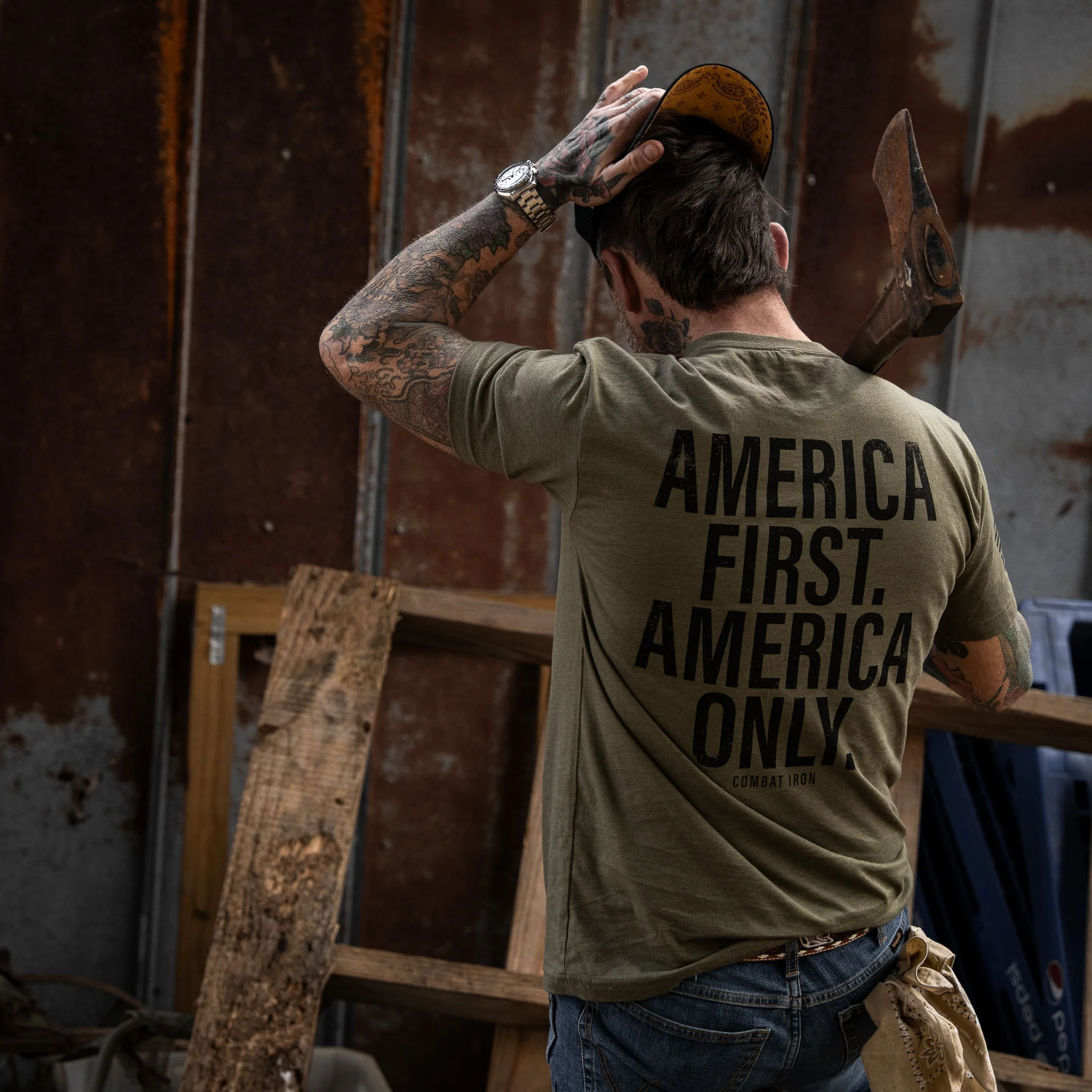 America First. American Only. Men's T-Shirt - Image 19