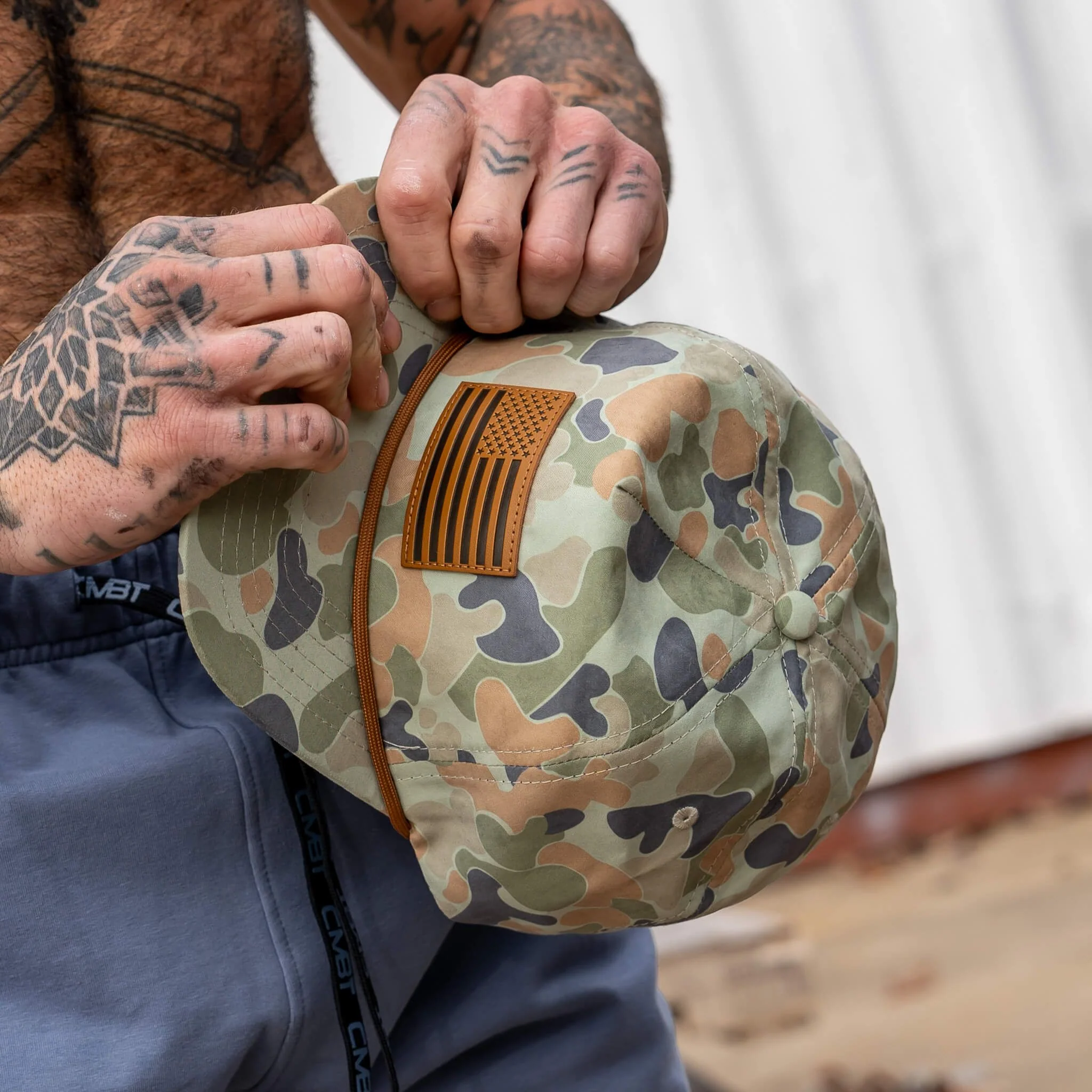 American Flag Leather Patch Crushable Rope Snapback Hat - Image 10