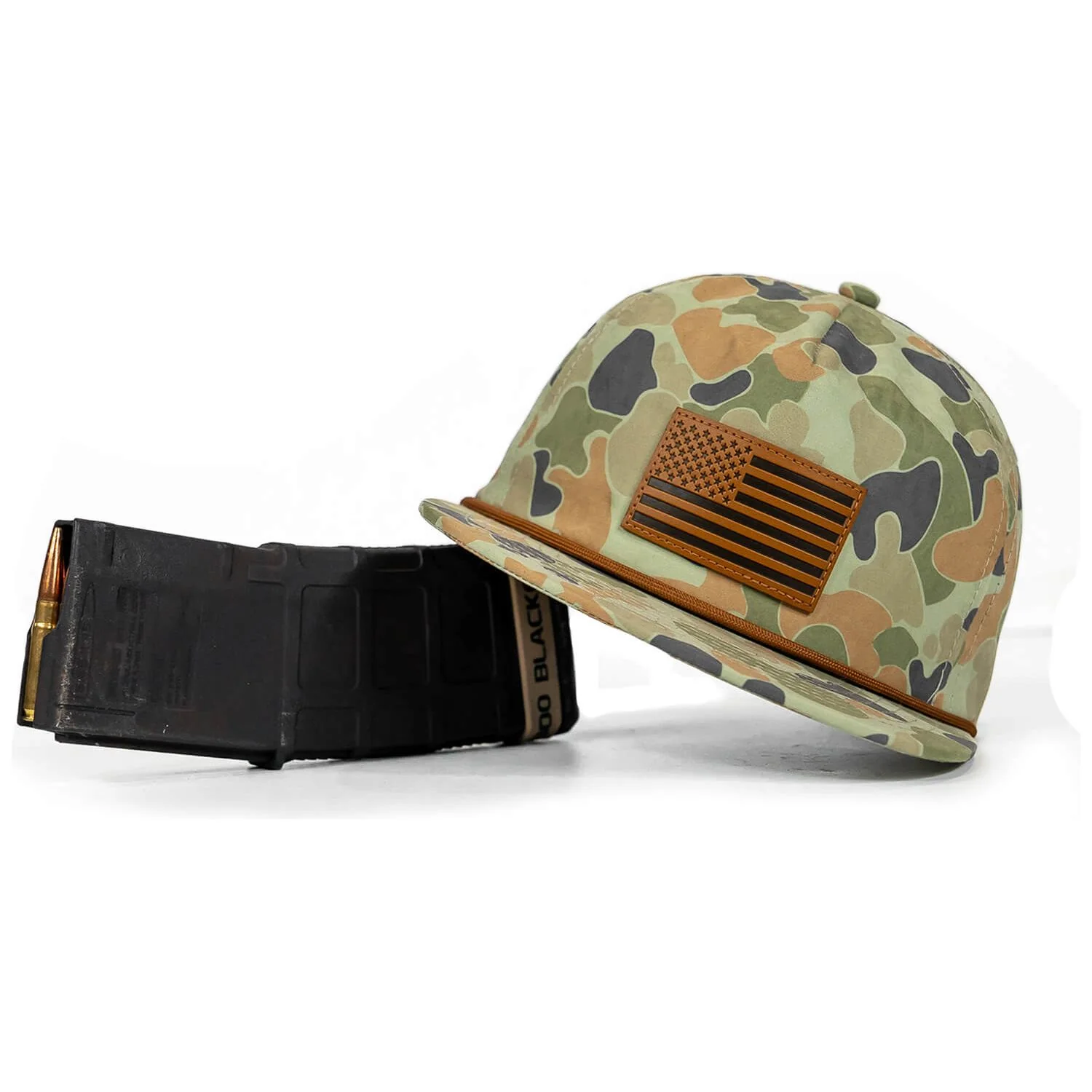 American Flag Leather Patch Crushable Rope Snapback Hat - Image 11
