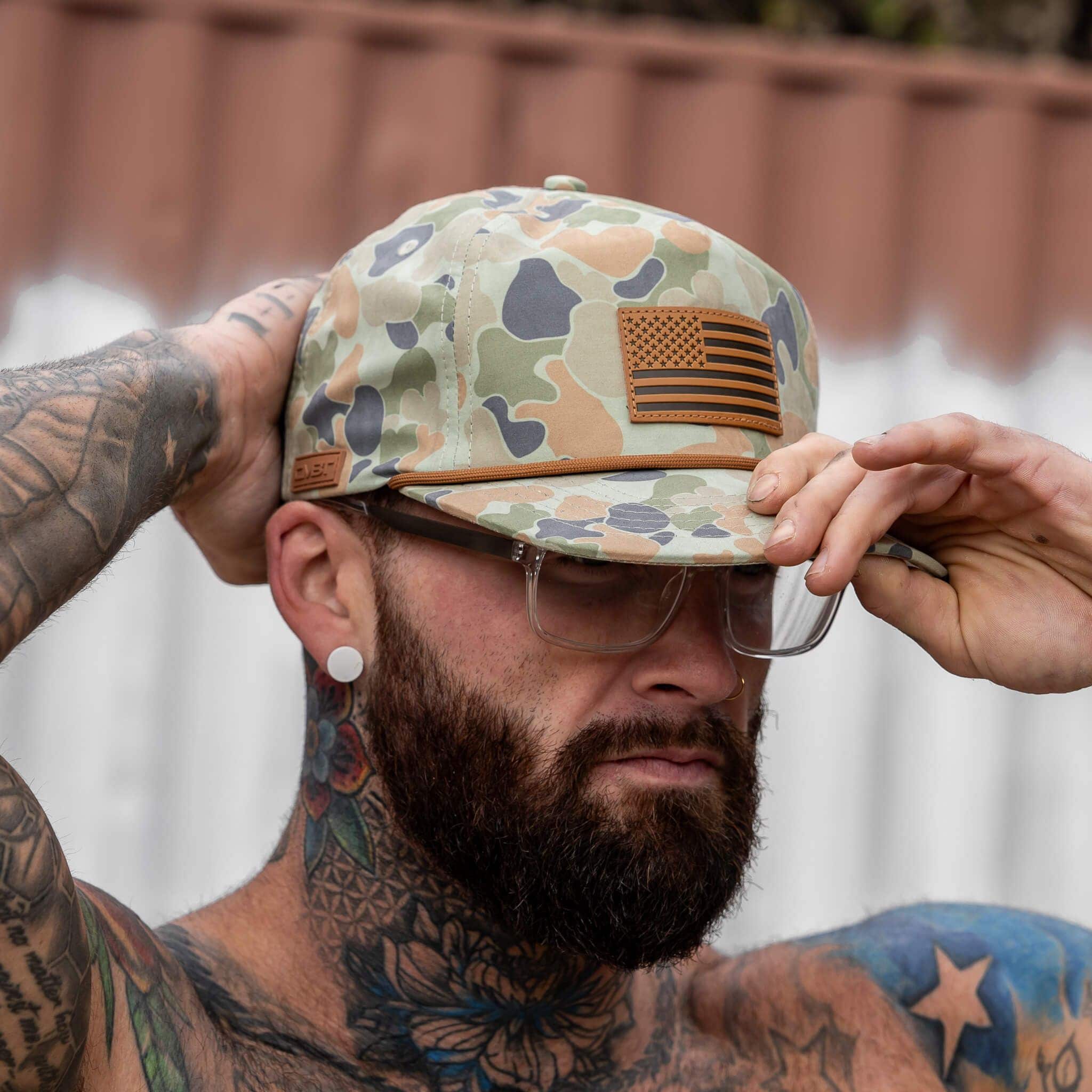 American Flag Leather Patch Crushable Rope Snapback Hat - Image 12