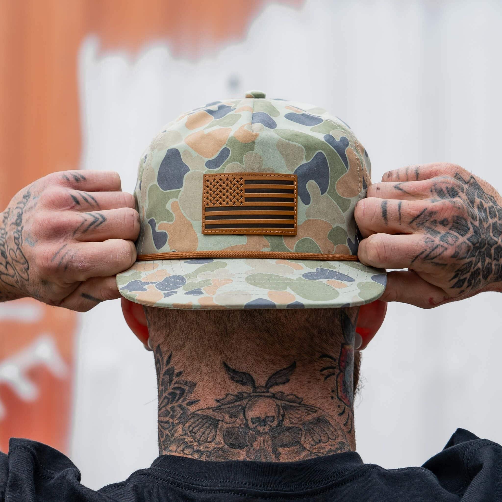 American Flag Leather Patch Crushable Rope Snapback Hat - Image 20