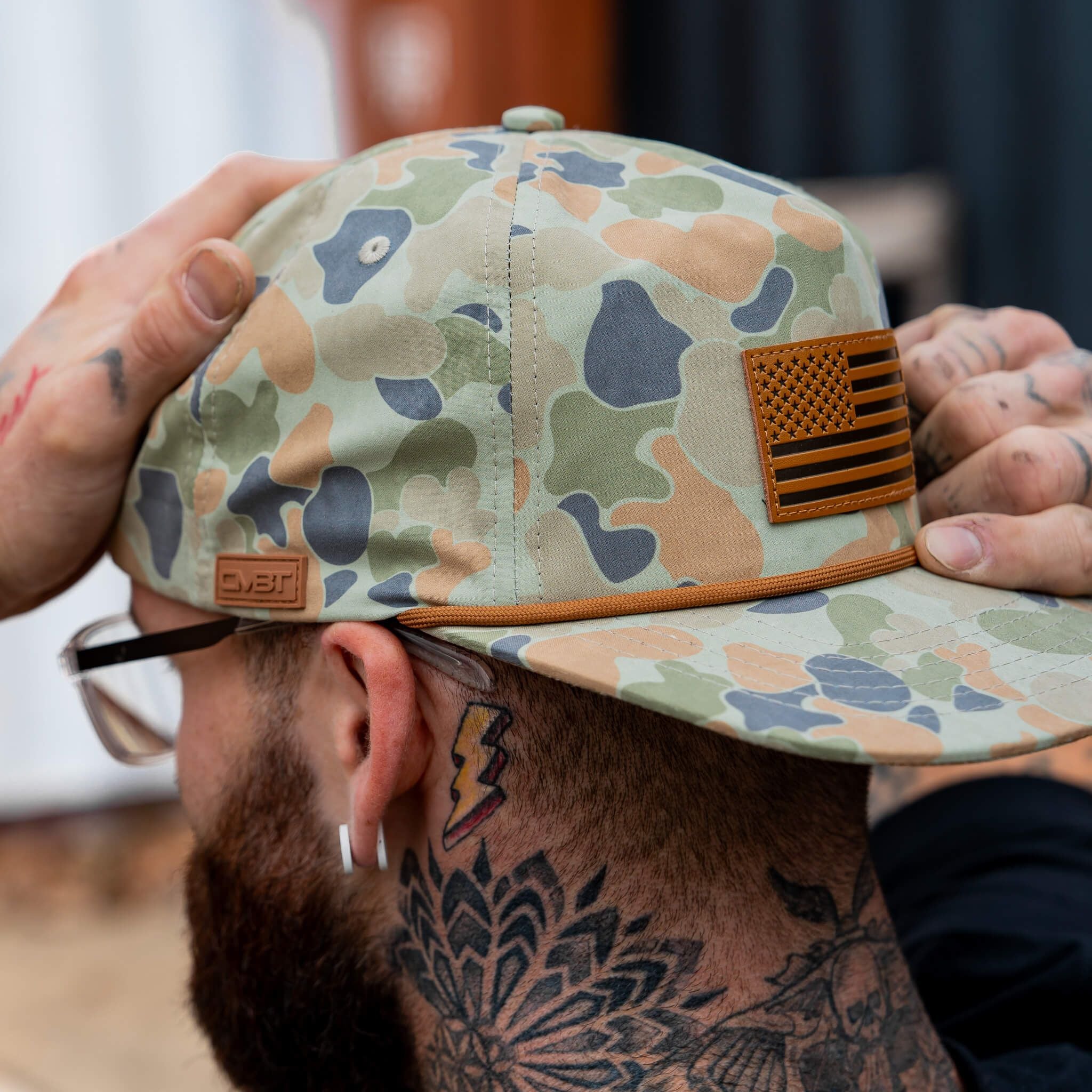American Flag Leather Patch Crushable Rope Snapback Hat - Image 21