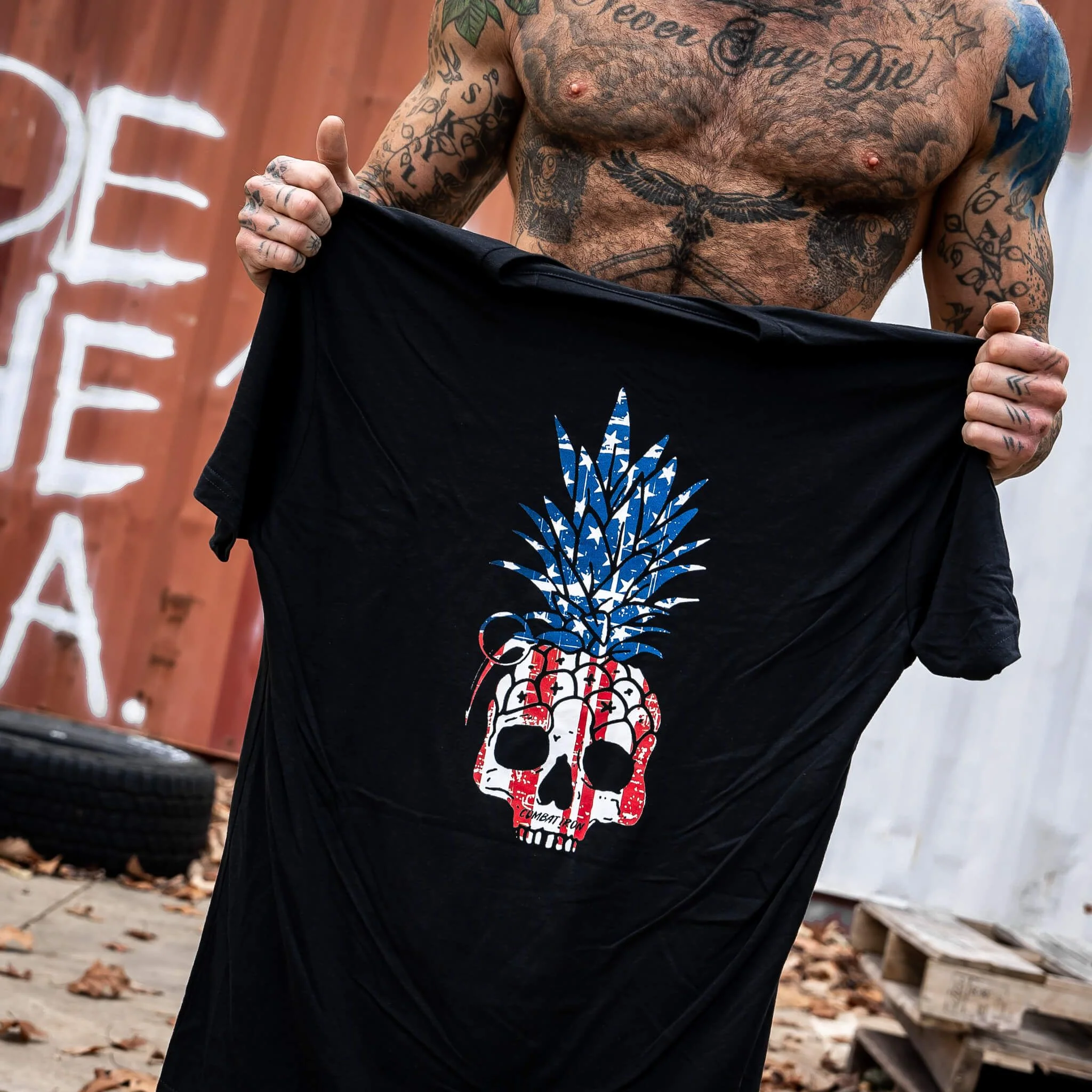 American Flag USA Pineapple Grenade Men's T-Shirt - Image 6