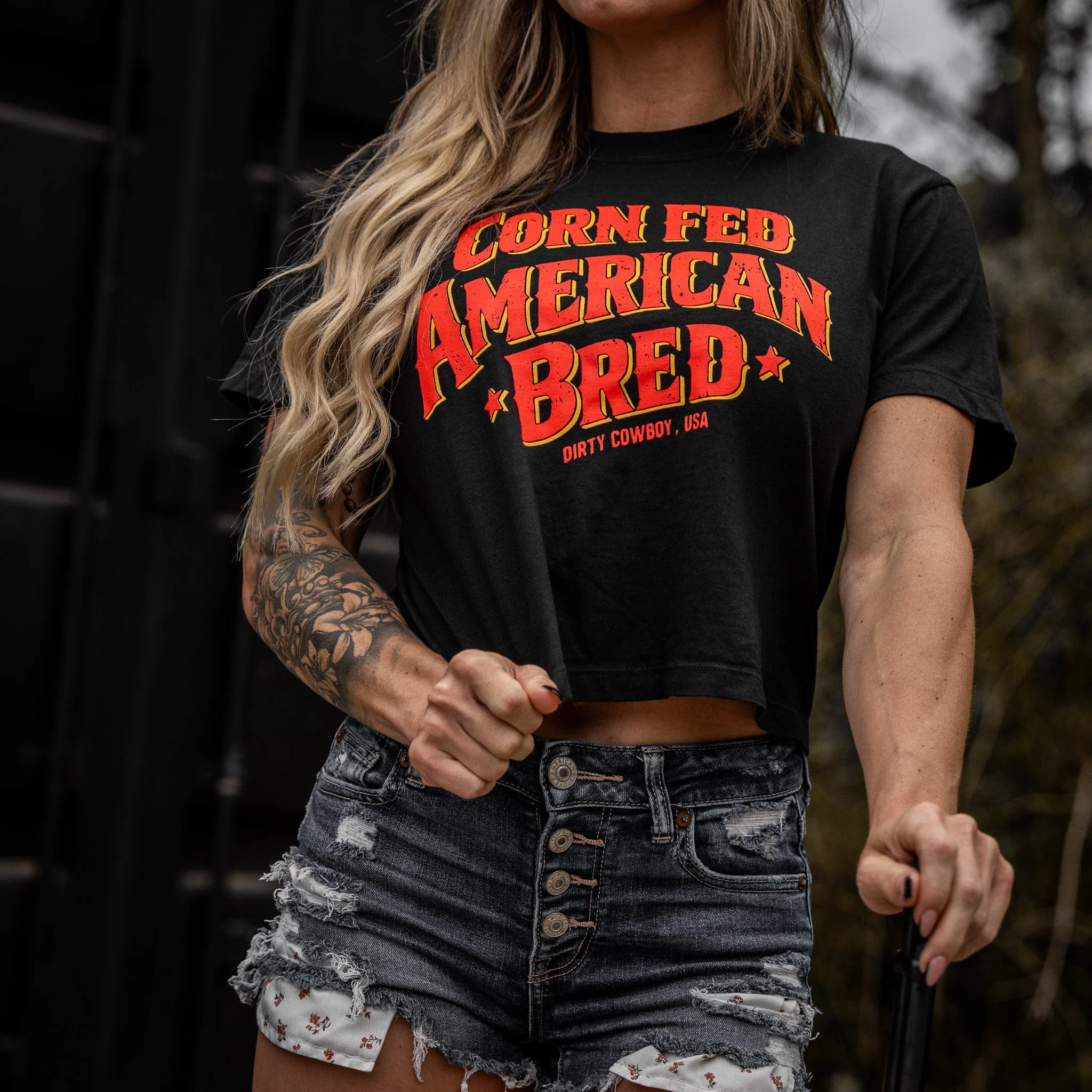 Corn Fed American Bred Women's Heavyweight Cropped T-Shirt - Image 3