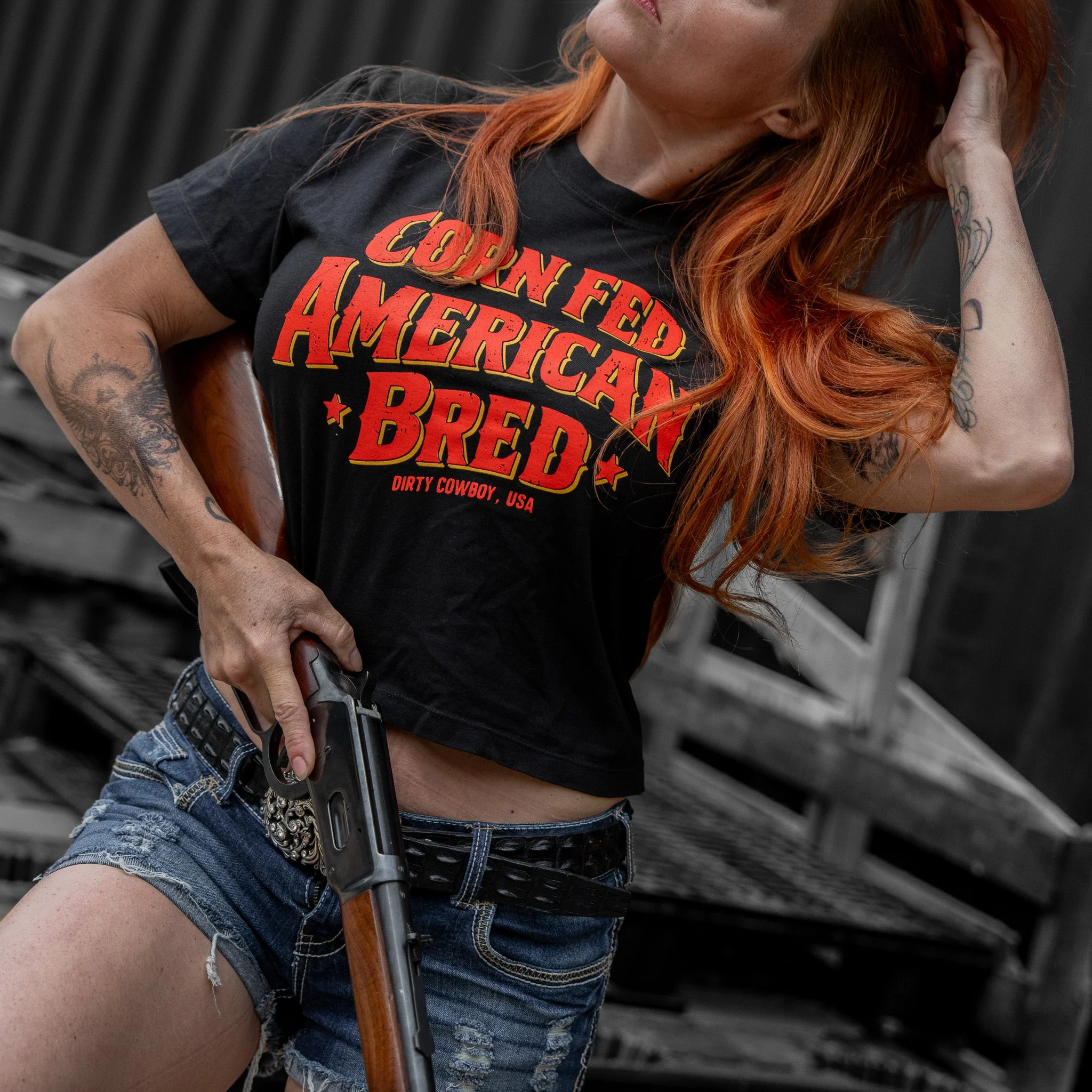 Corn Fed American Bred Women's Heavyweight Cropped T-Shirt - Image 7