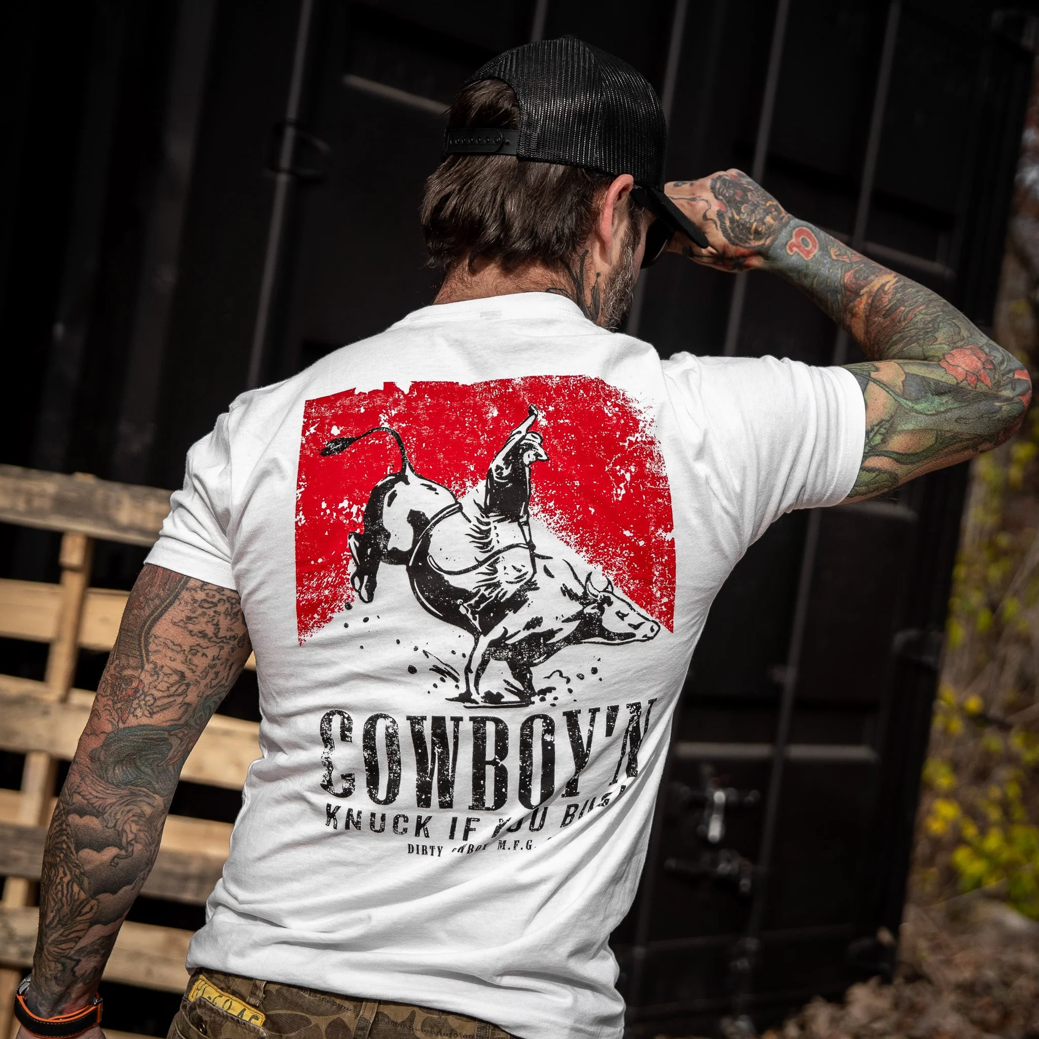Cowboy'n Knuck If You Buck Rodeo Men's T-Shirt - Image 3