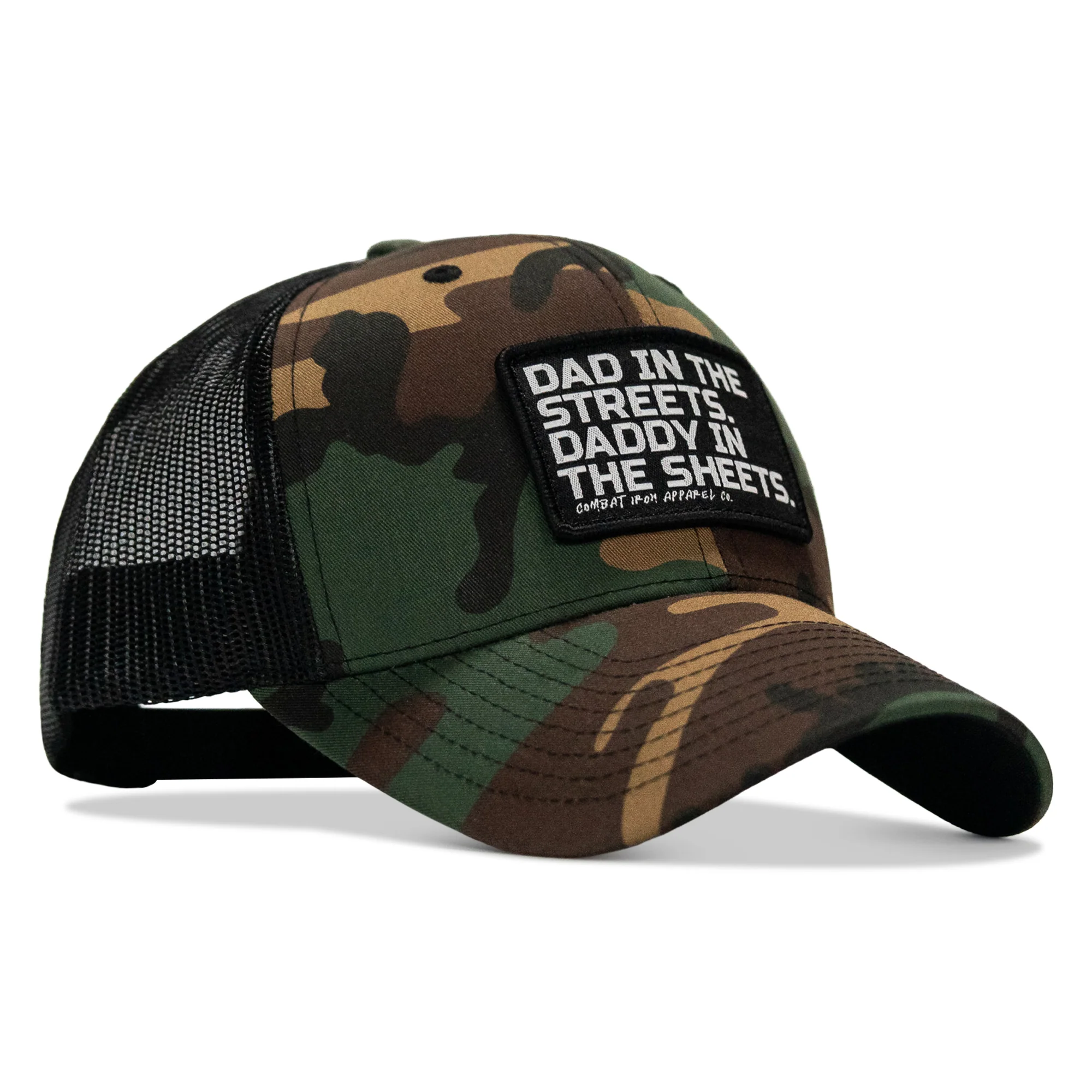 Dad In The Streets. Daddy In The Sheets. Black Patch Snapback Hat - Image 10