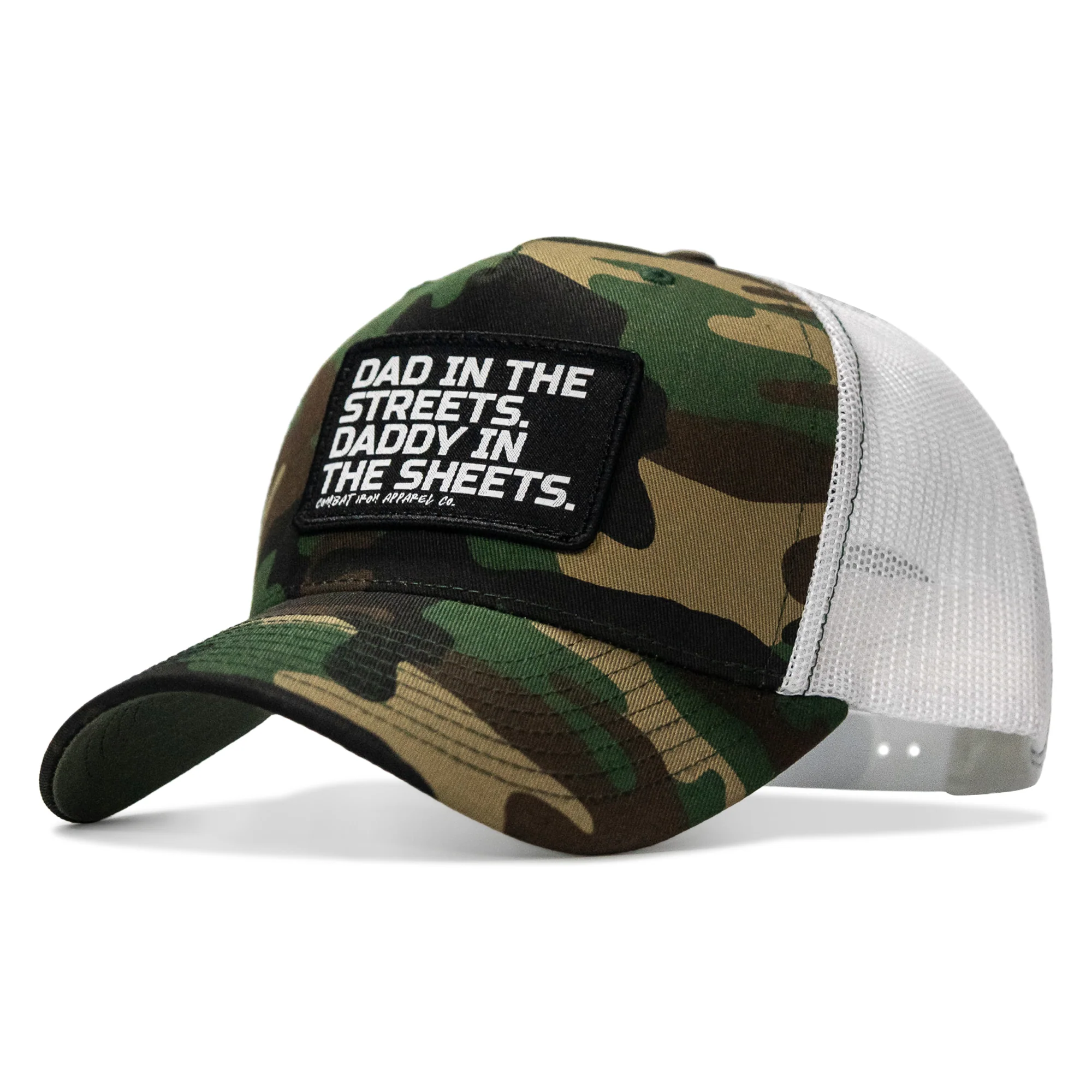 Dad In The Streets. Daddy In The Sheets. Black Patch Snapback Hat - Image 14