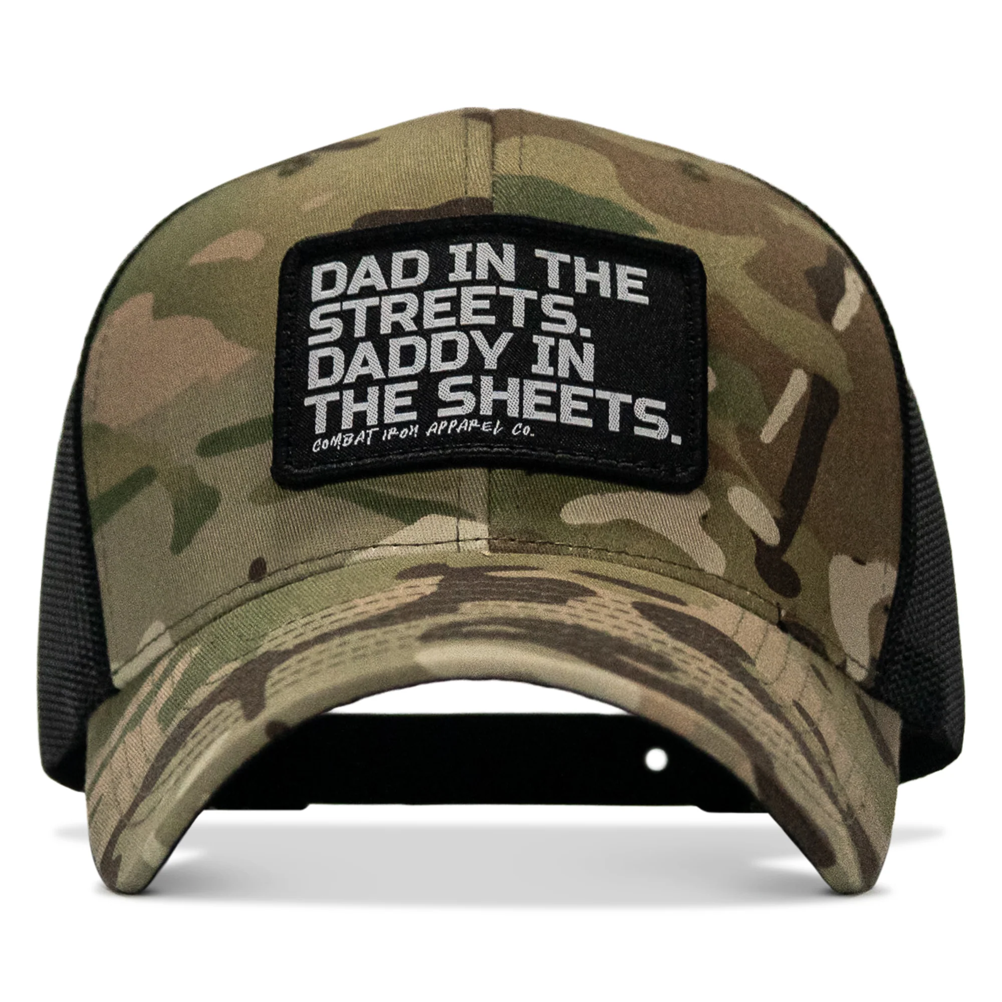 Dad In The Streets. Daddy In The Sheets. Black Patch Snapback Hat - Image 18