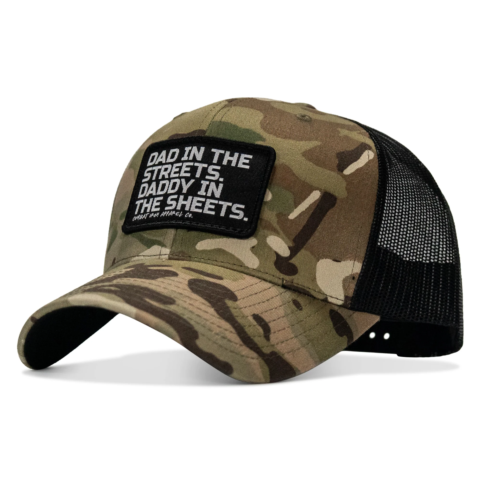 Dad In The Streets. Daddy In The Sheets. Black Patch Snapback Hat - Image 19