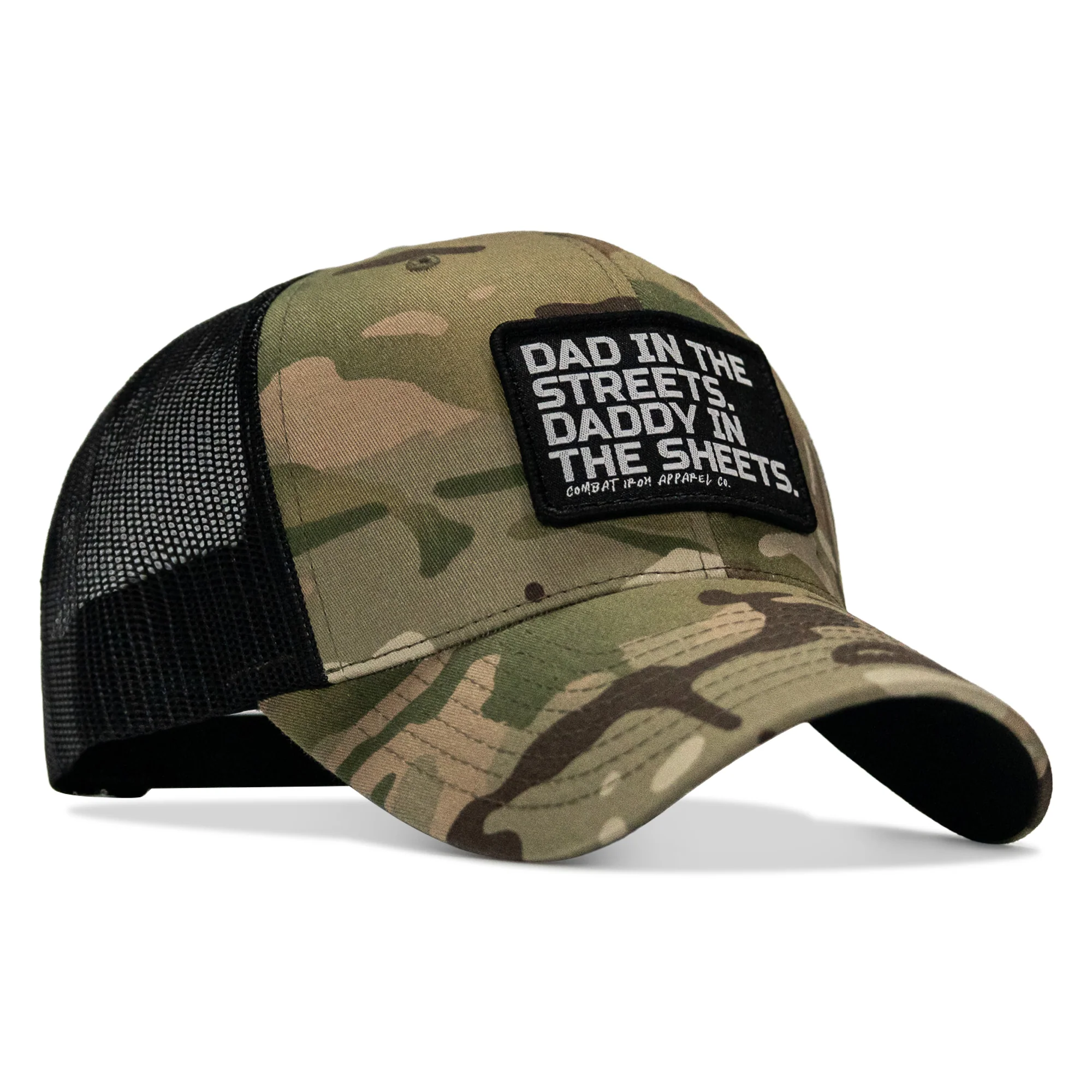 Dad In The Streets. Daddy In The Sheets. Black Patch Snapback Hat - Image 20