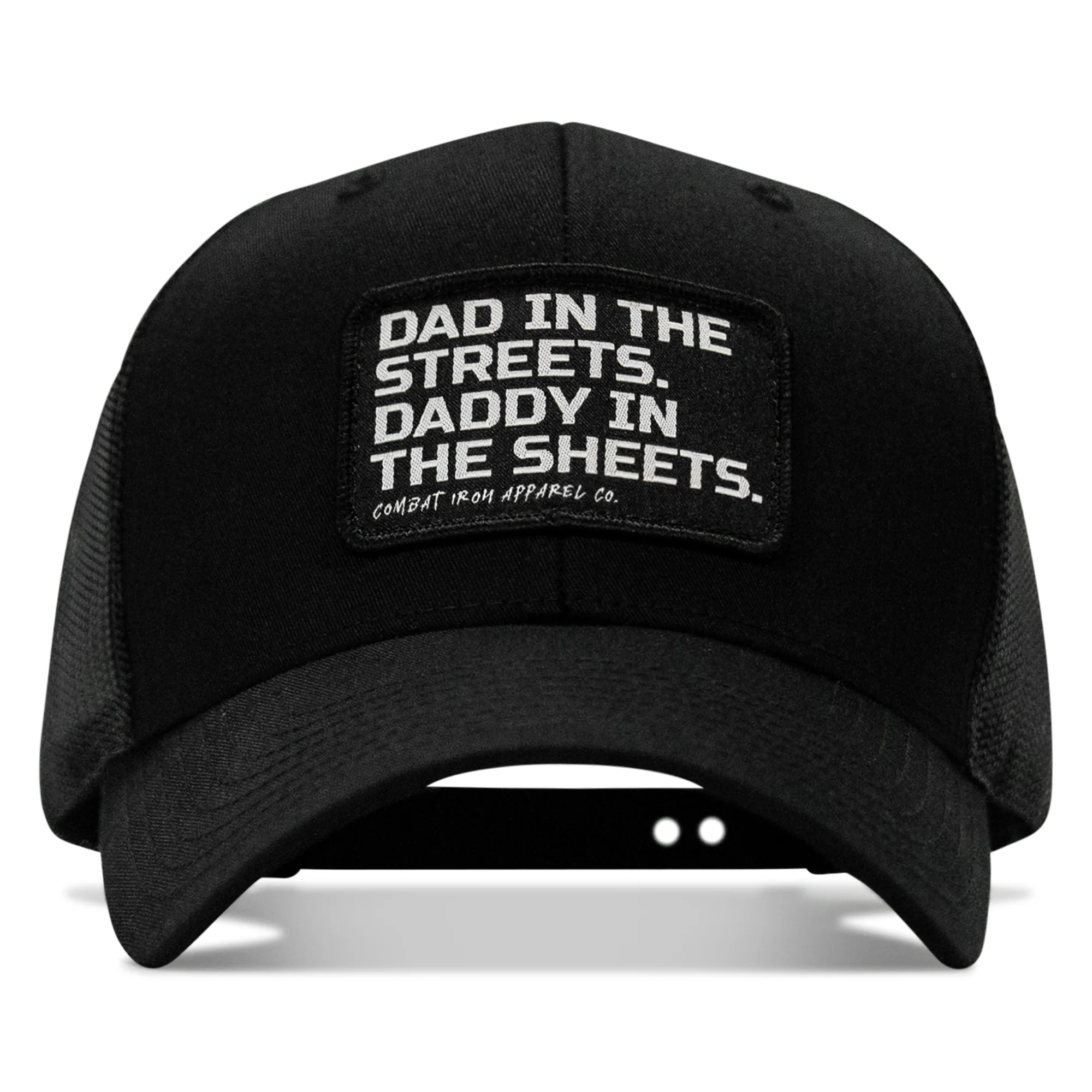 Dad In The Streets. Daddy In The Sheets. Black Patch Snapback Hat - Image 23