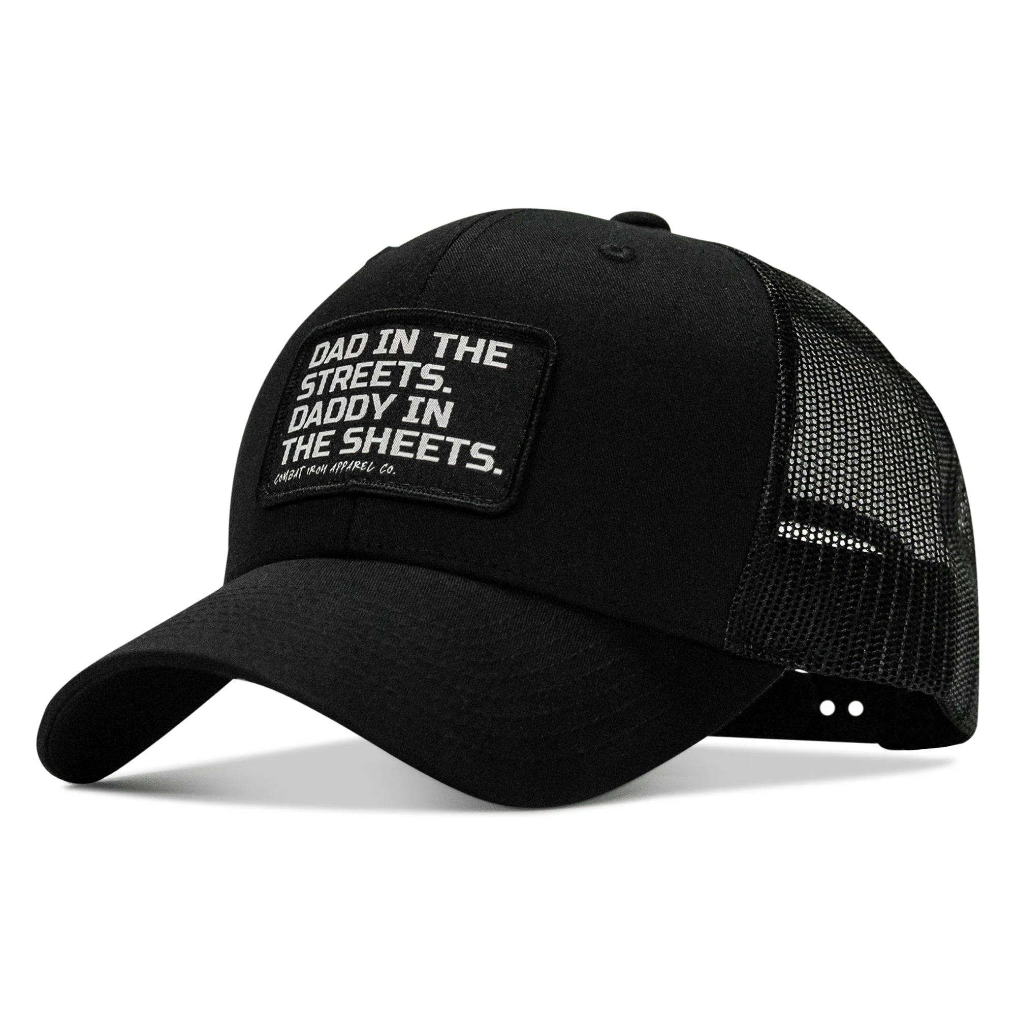 Dad In The Streets. Daddy In The Sheets. Black Patch Snapback Hat - Image 24