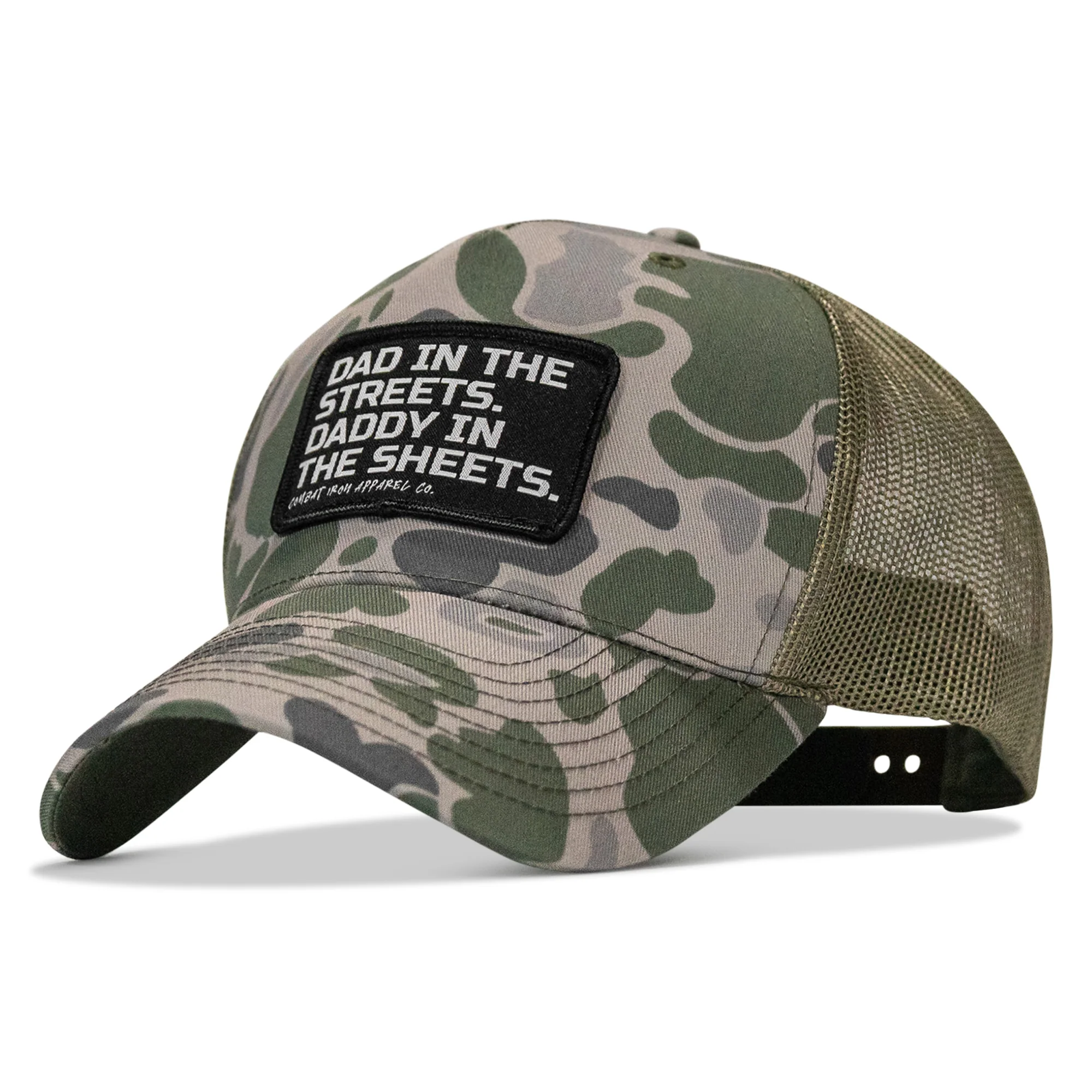 Dad In The Streets. Daddy In The Sheets. Black Patch Snapback Hat - Image 44