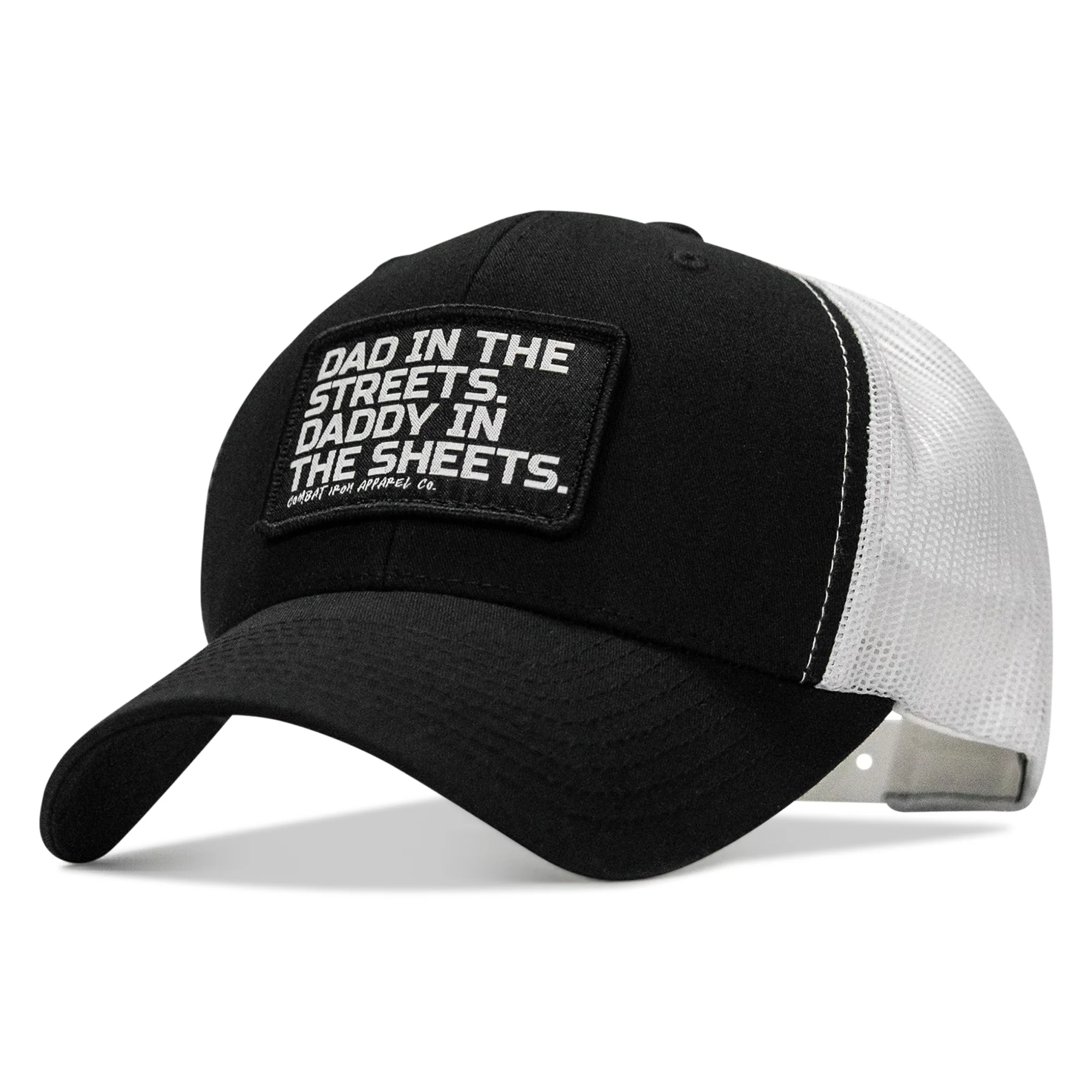 Dad In The Streets. Daddy In The Sheets. Black Patch Snapback Hat - Image 59