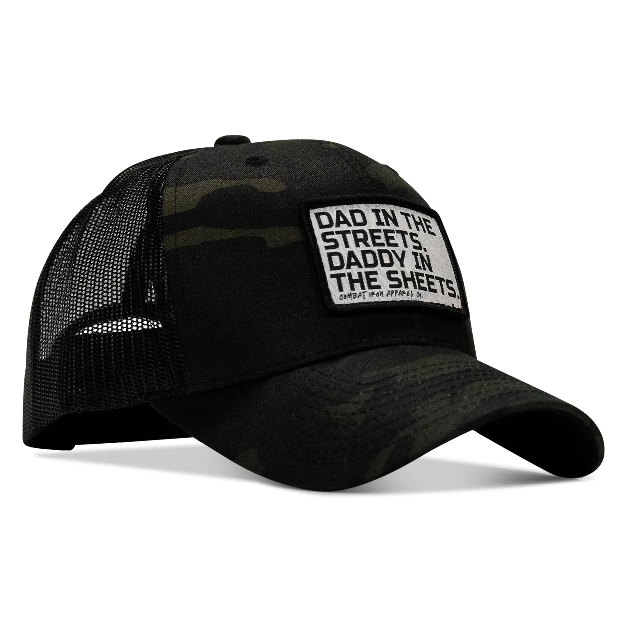 Dad In The Streets. Daddy In The Sheets. White Patch Snapback Hat - Image 20