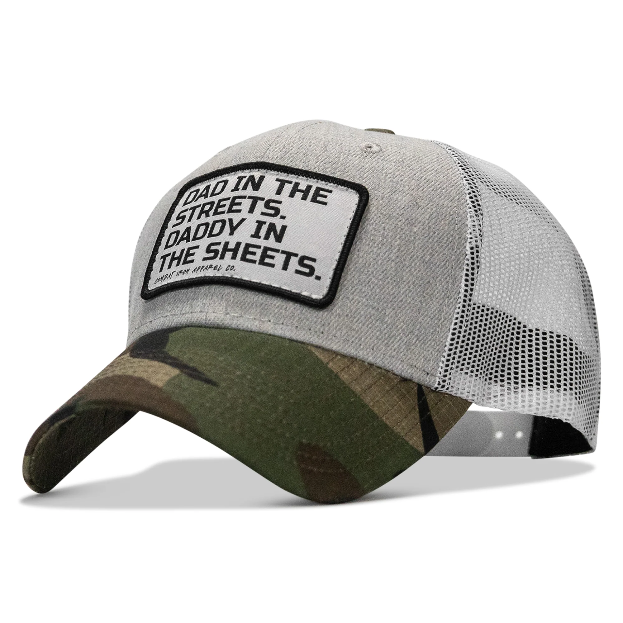 Dad In The Streets. Daddy In The Sheets. White Patch Snapback Hat - Image 41