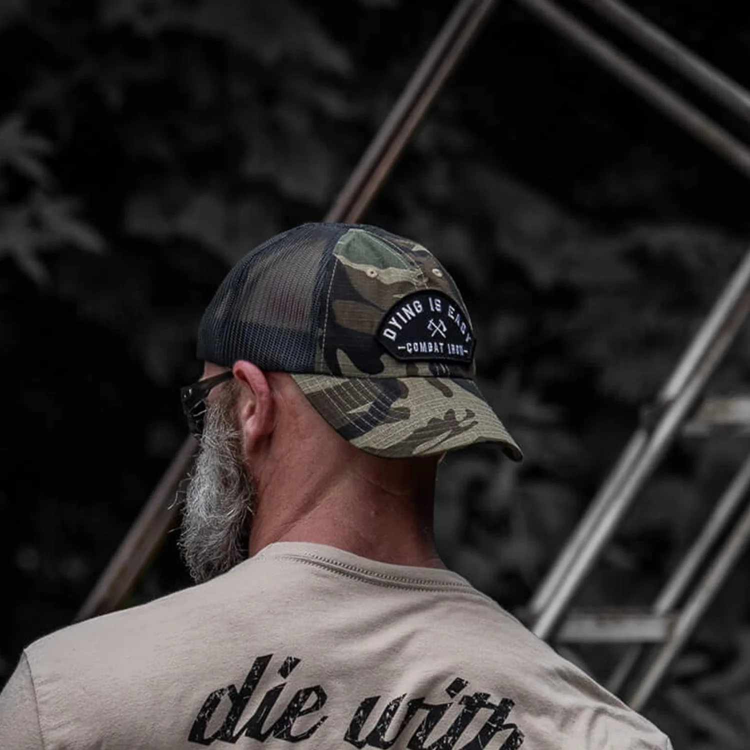 Dying Is Easy Arched Patch Tactical Ripstop Mesh Snapback Hat - Image 13