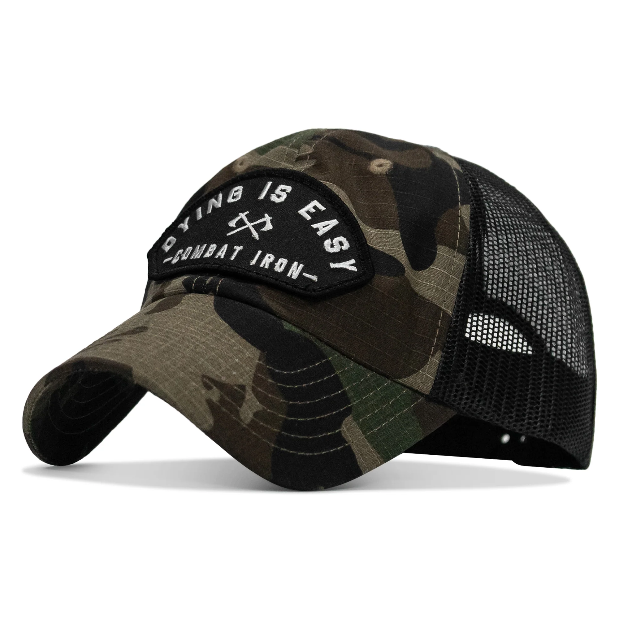 Dying Is Easy Arched Patch Tactical Ripstop Mesh Snapback Hat - Image 7