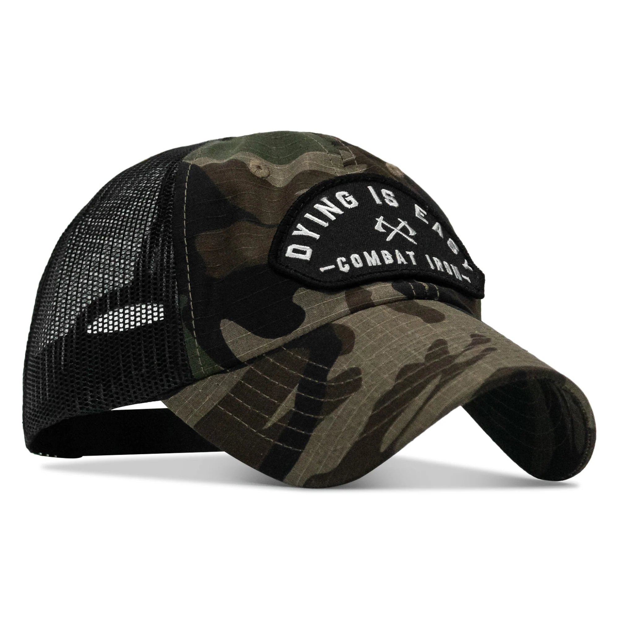 Dying Is Easy Arched Patch Tactical Ripstop Mesh Snapback Hat - Image 8