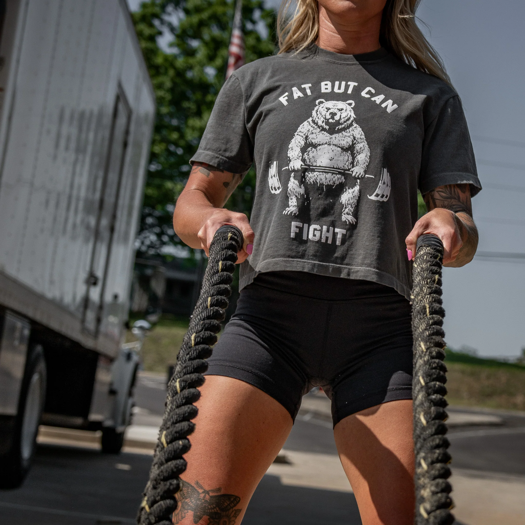 Fat But Can Fight Women's Heavyweight Crop Tee - Image 16