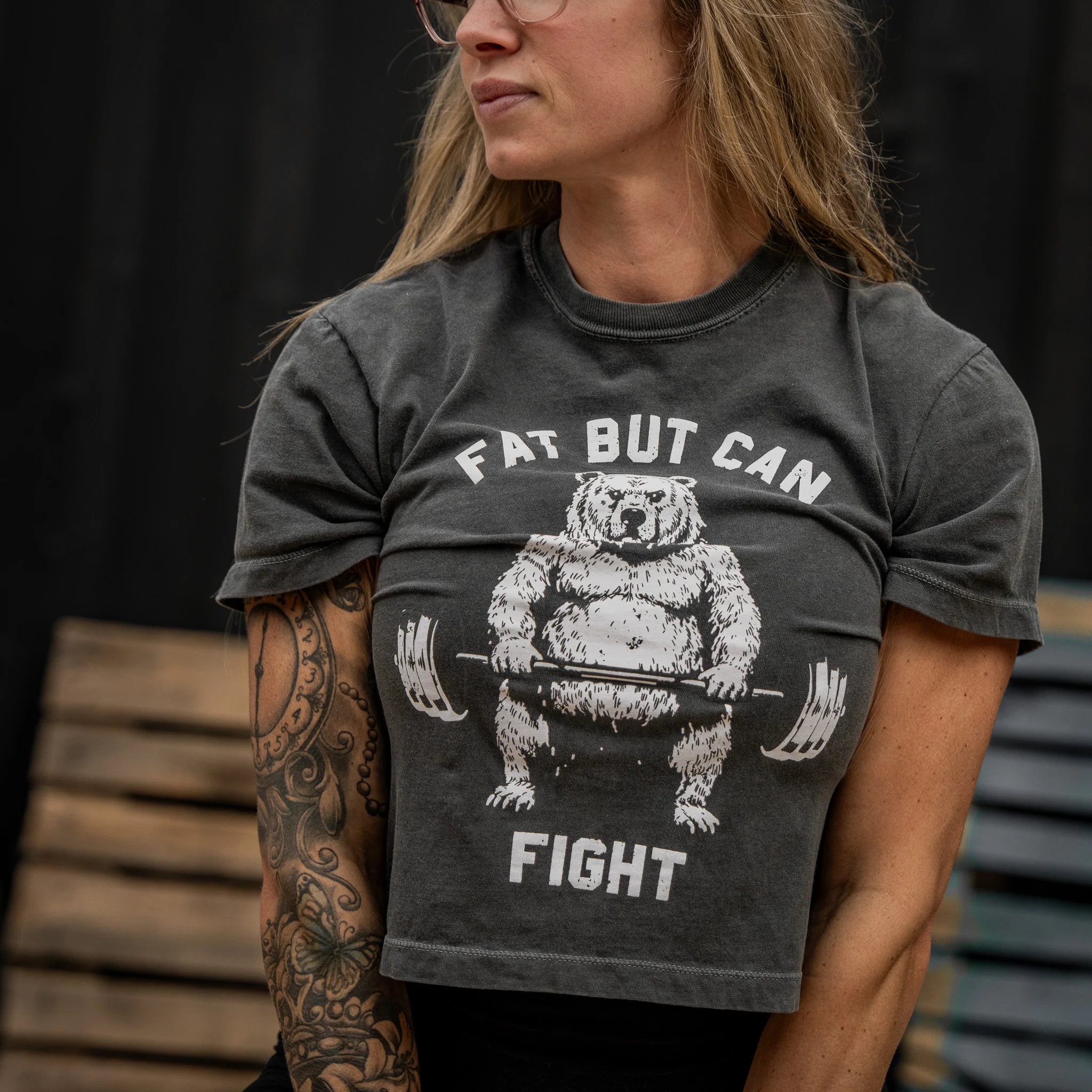 Fat But Can Fight Women's Heavyweight Crop Tee - Image 18