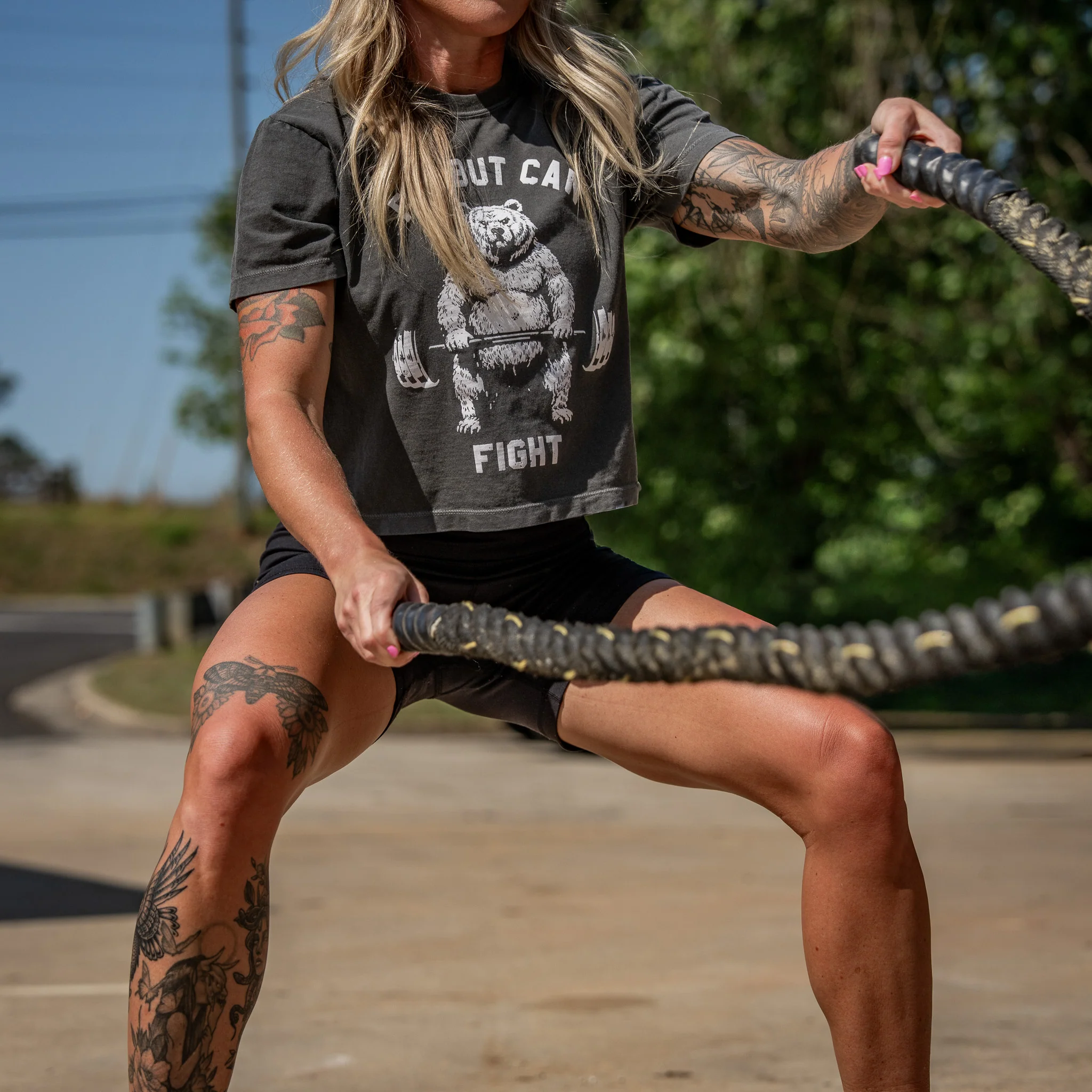 Fat But Can Fight Women's Heavyweight Crop Tee - Image 19