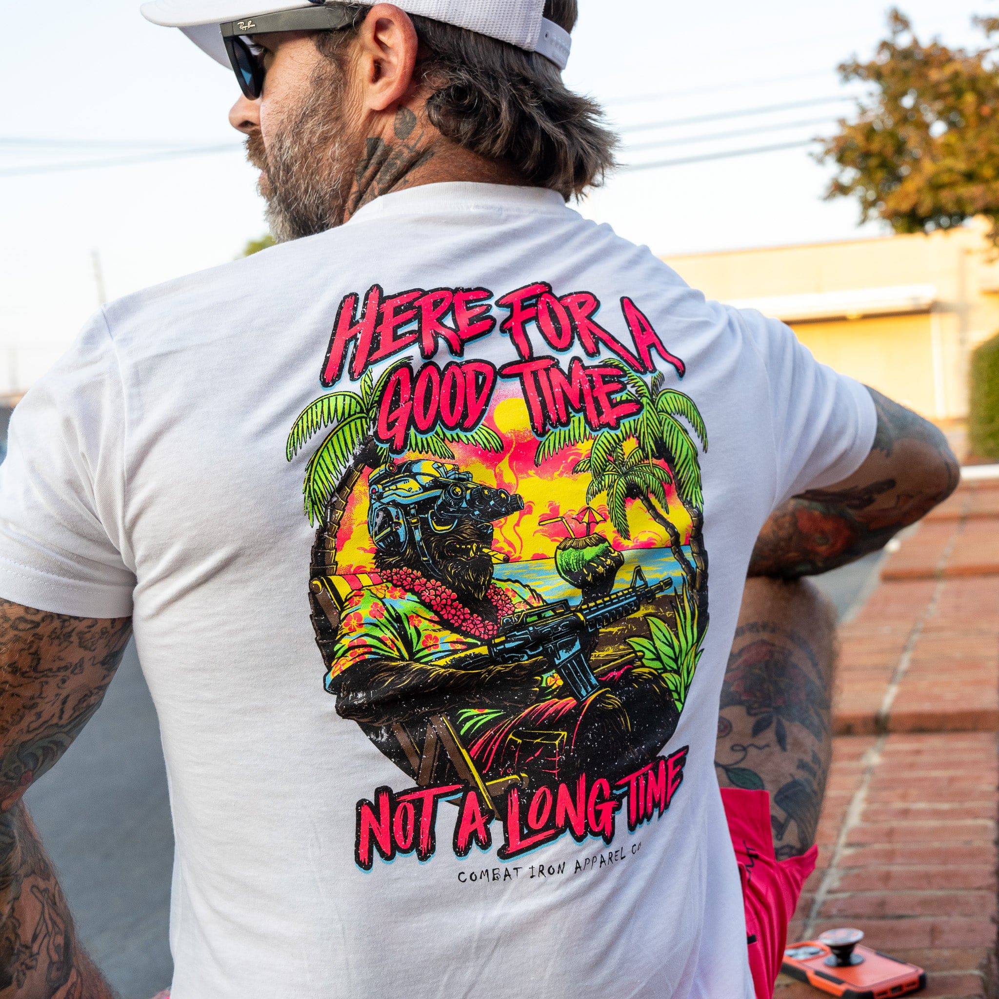 Here For A Good Time. Not A Long Time. Retro Summer Edition Men's T-Shirt - Image 5