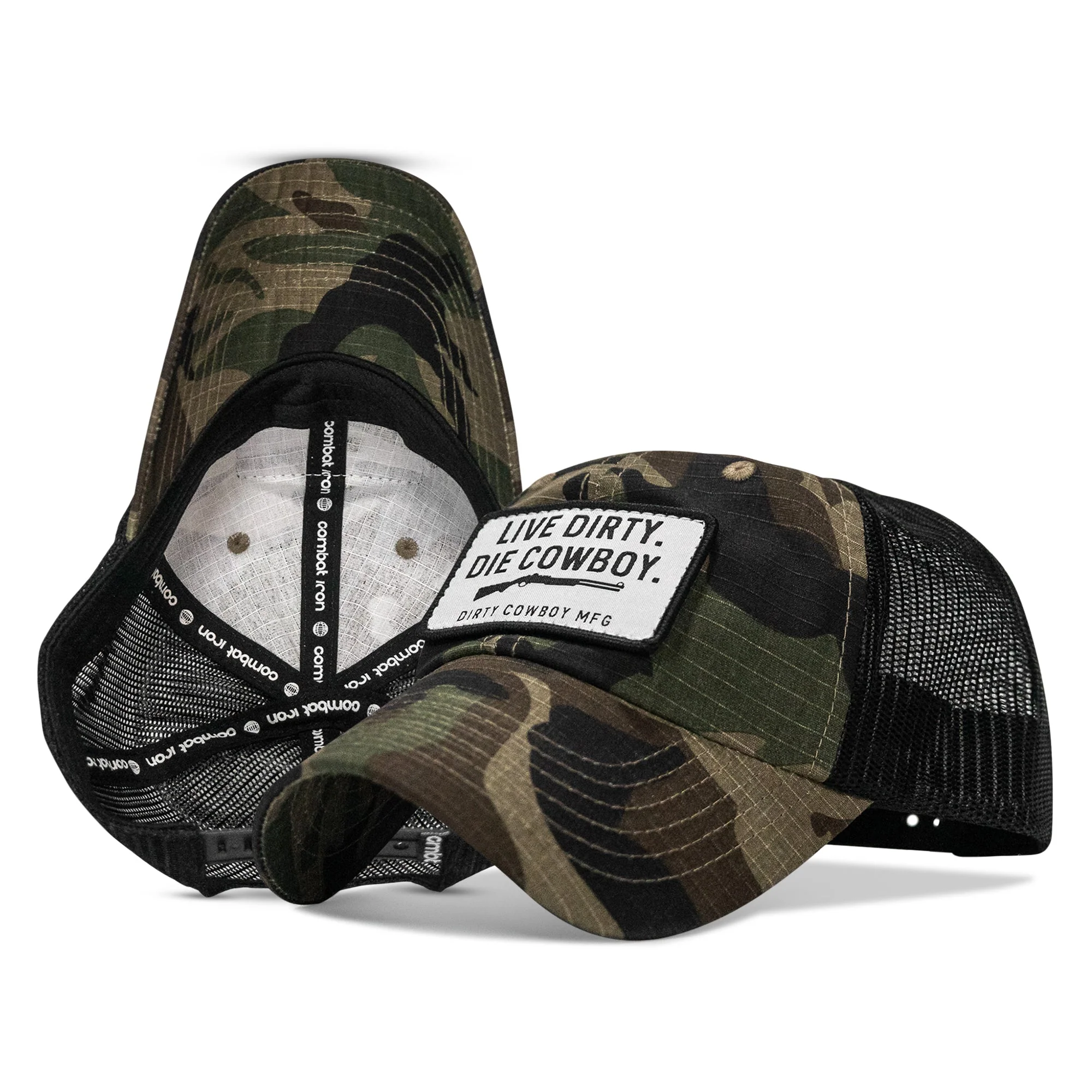 Live Dirty. Die Cowboy Patch Tactical Ripstop Mesh Snapback Hat - Image 11