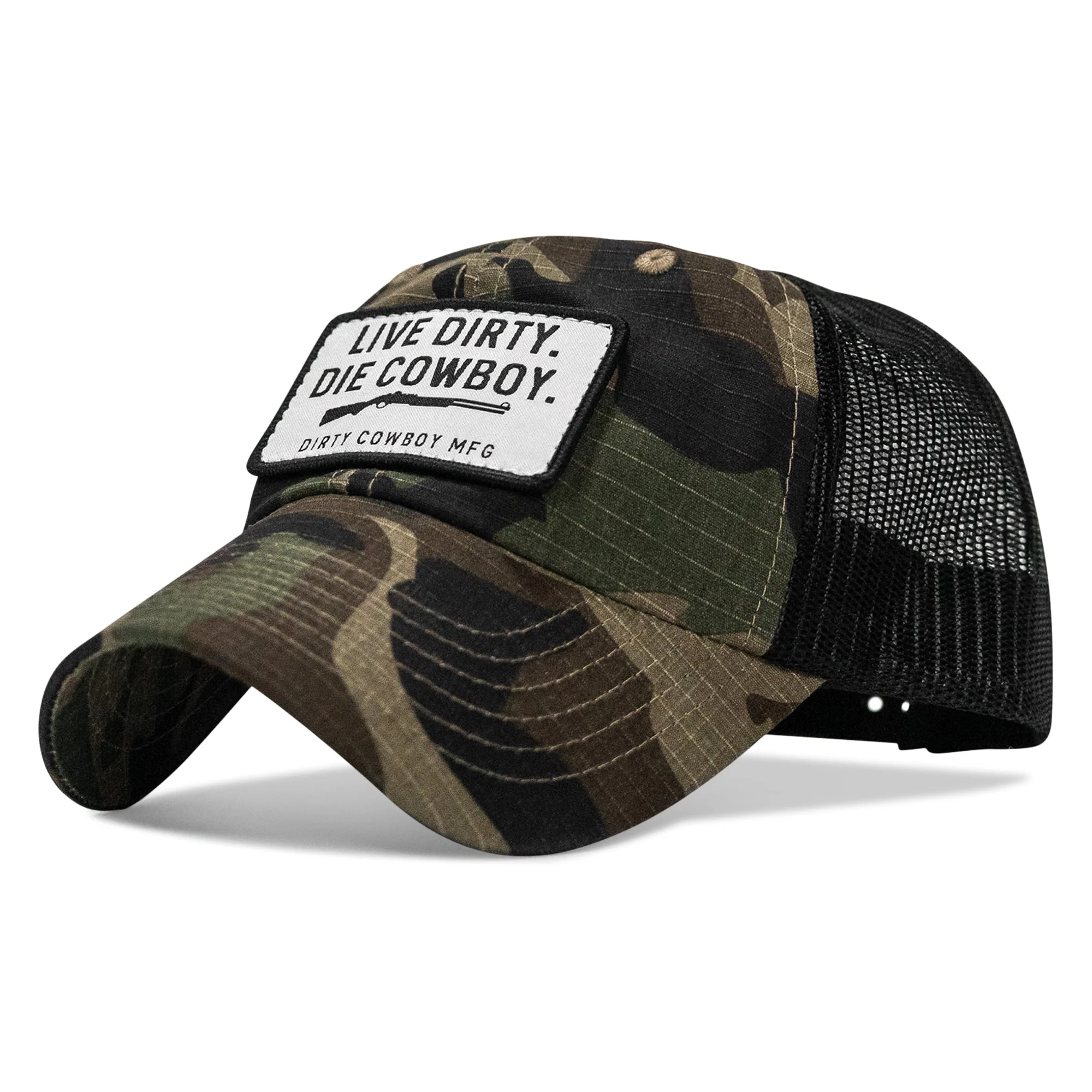 Live Dirty. Die Cowboy Patch Tactical Ripstop Mesh Snapback Hat - Image 12