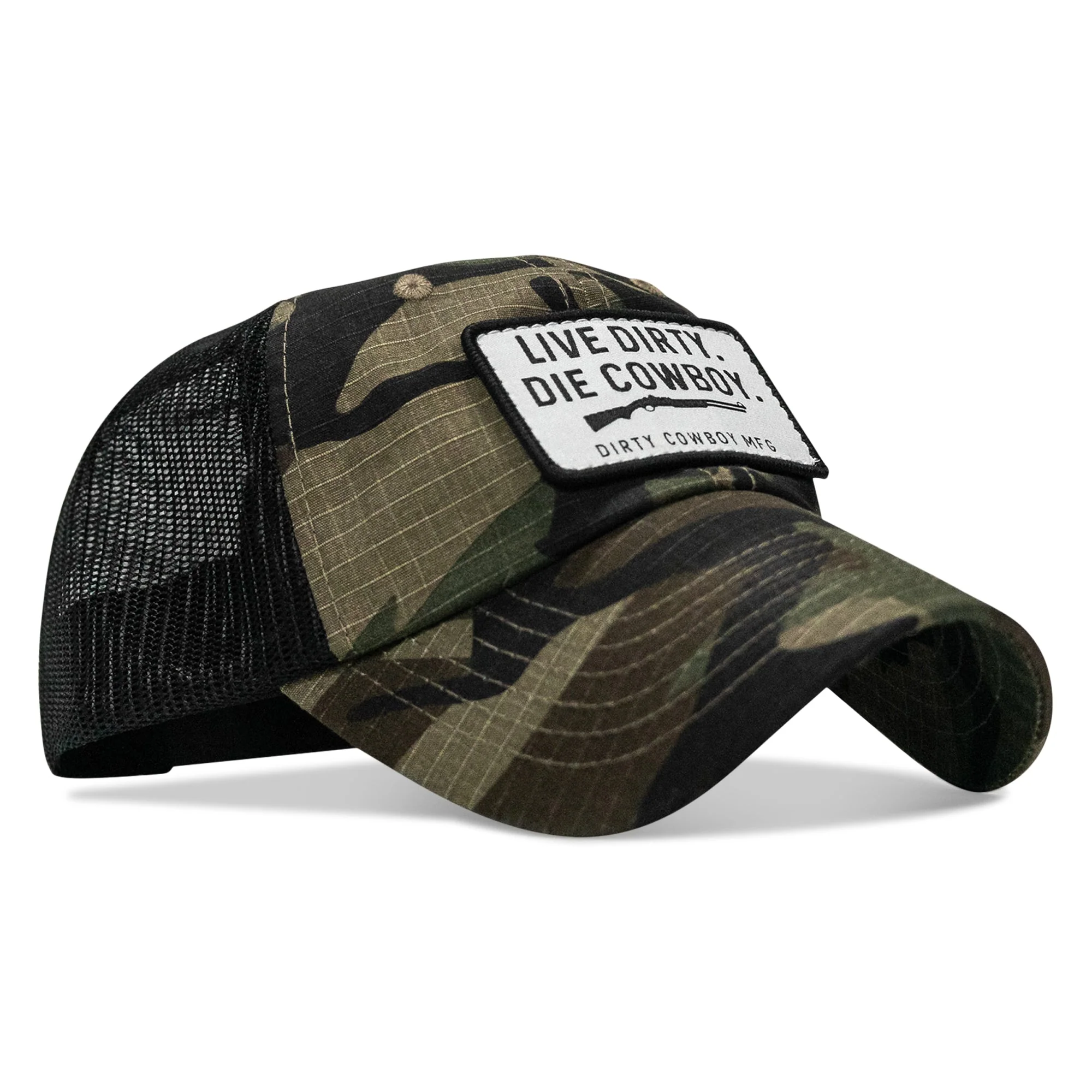 Live Dirty. Die Cowboy Patch Tactical Ripstop Mesh Snapback Hat - Image 13