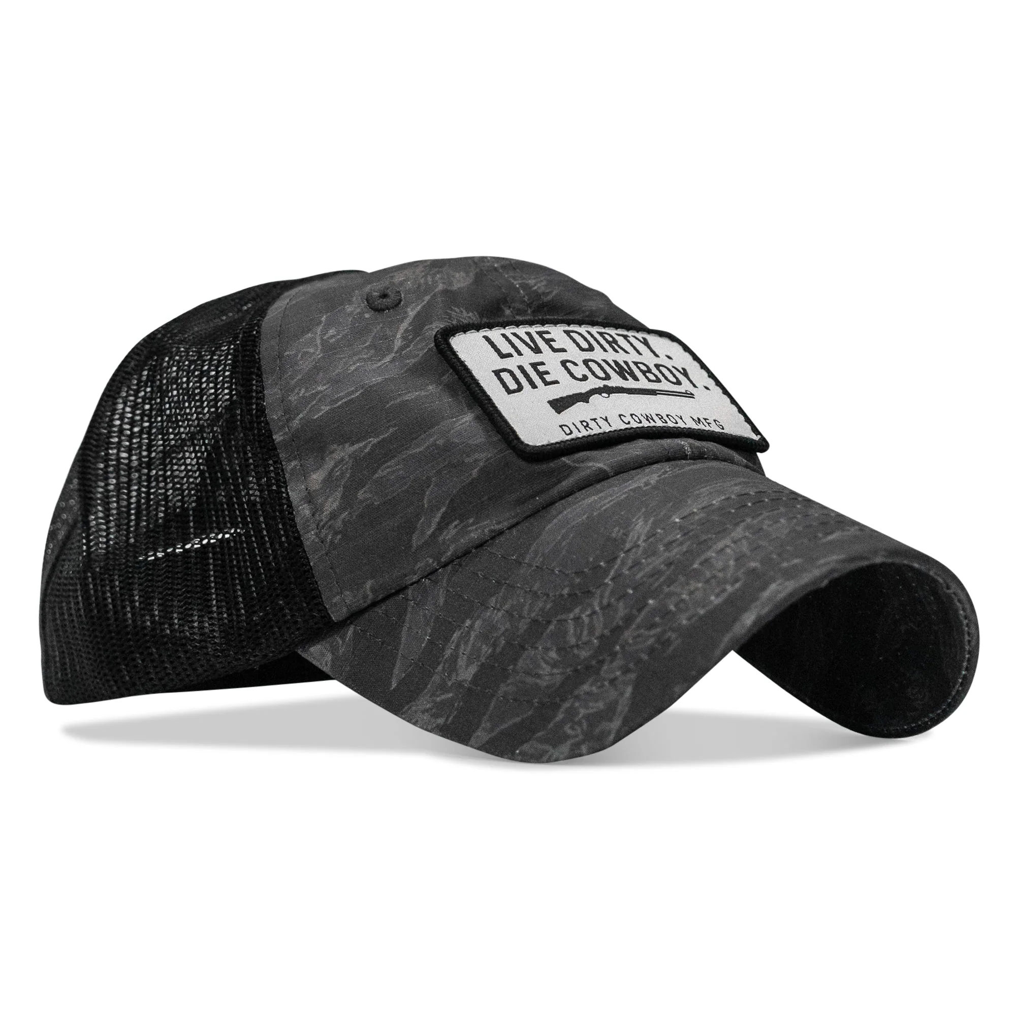 Live Dirty. Die Cowboy Patch Tactical Ripstop Mesh Snapback Hat - Image 3