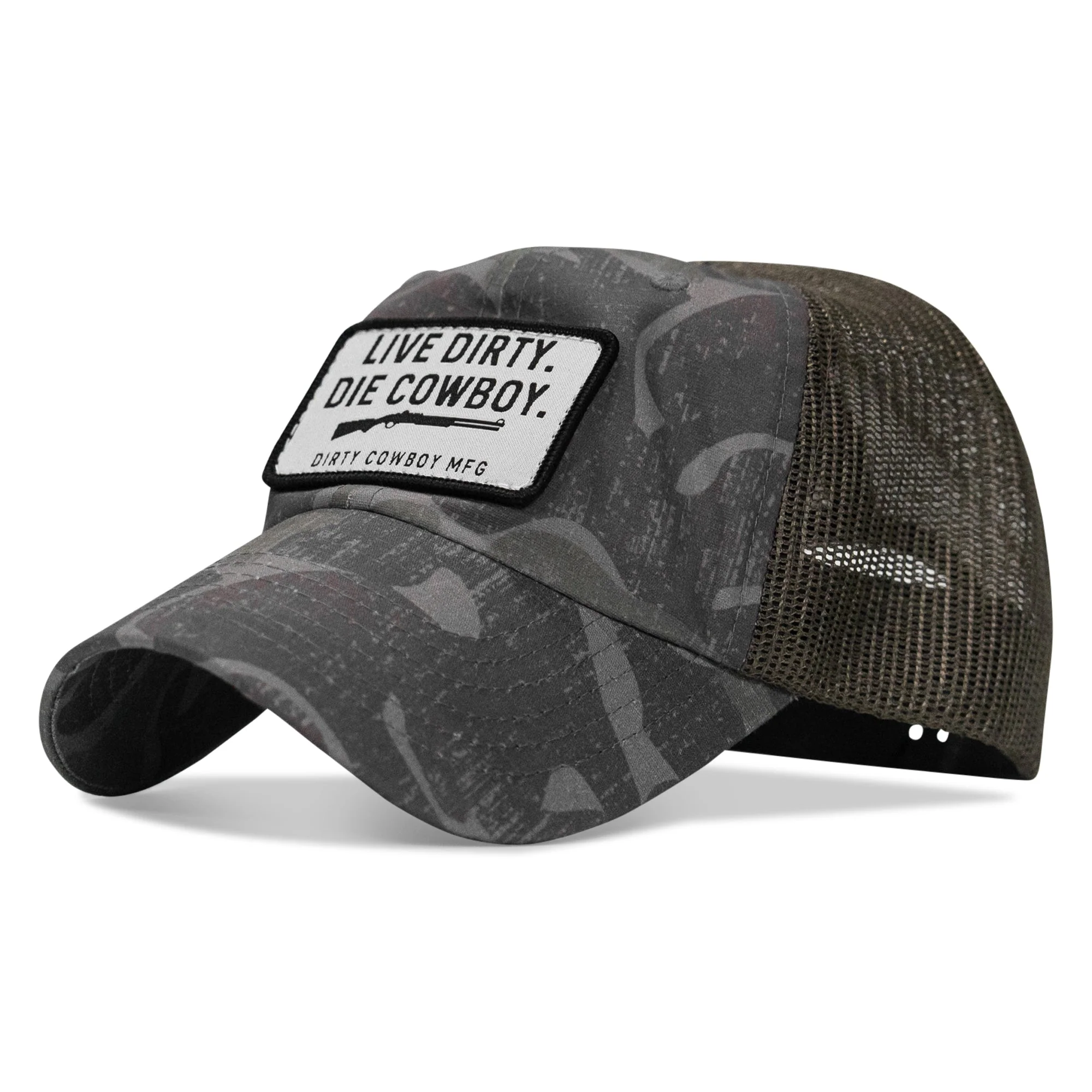 Live Dirty. Die Cowboy Patch Tactical Ripstop Mesh Snapback Hat - Image 9