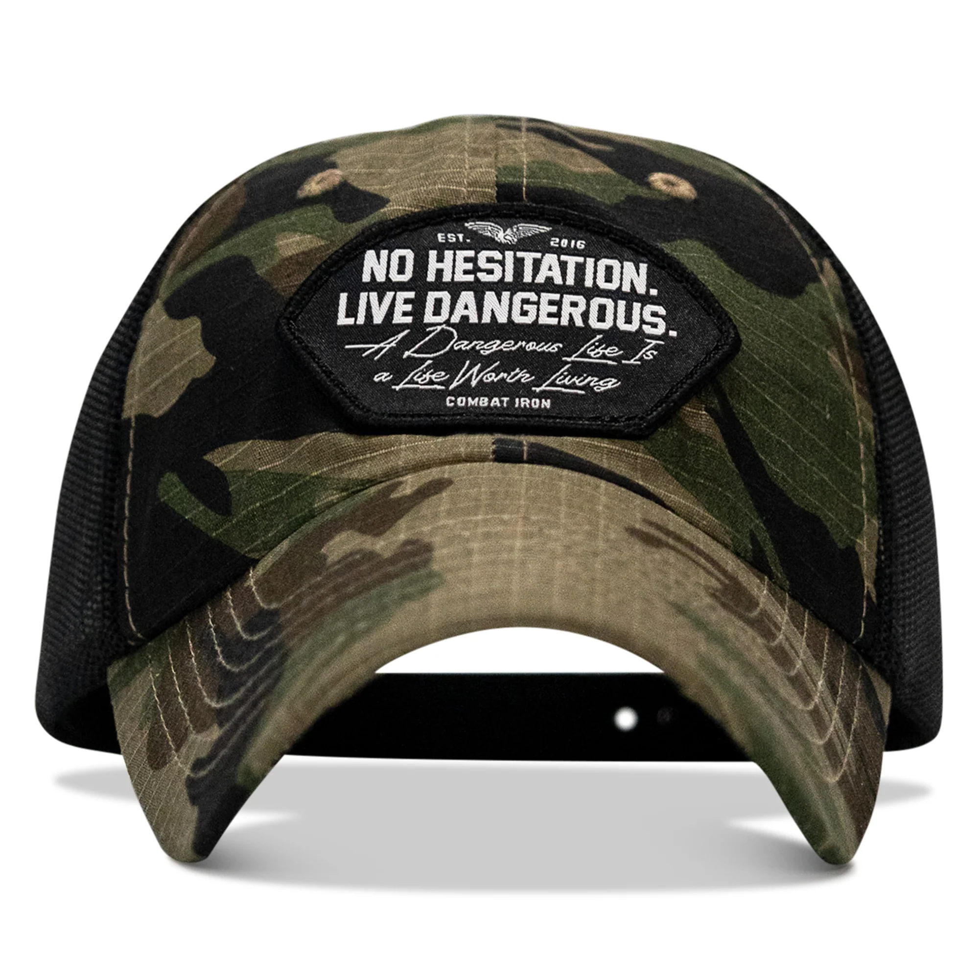 No Hesitation. Live Dangerous Patch Tactical Ripstop Mesh Snapback Hat - Image 22