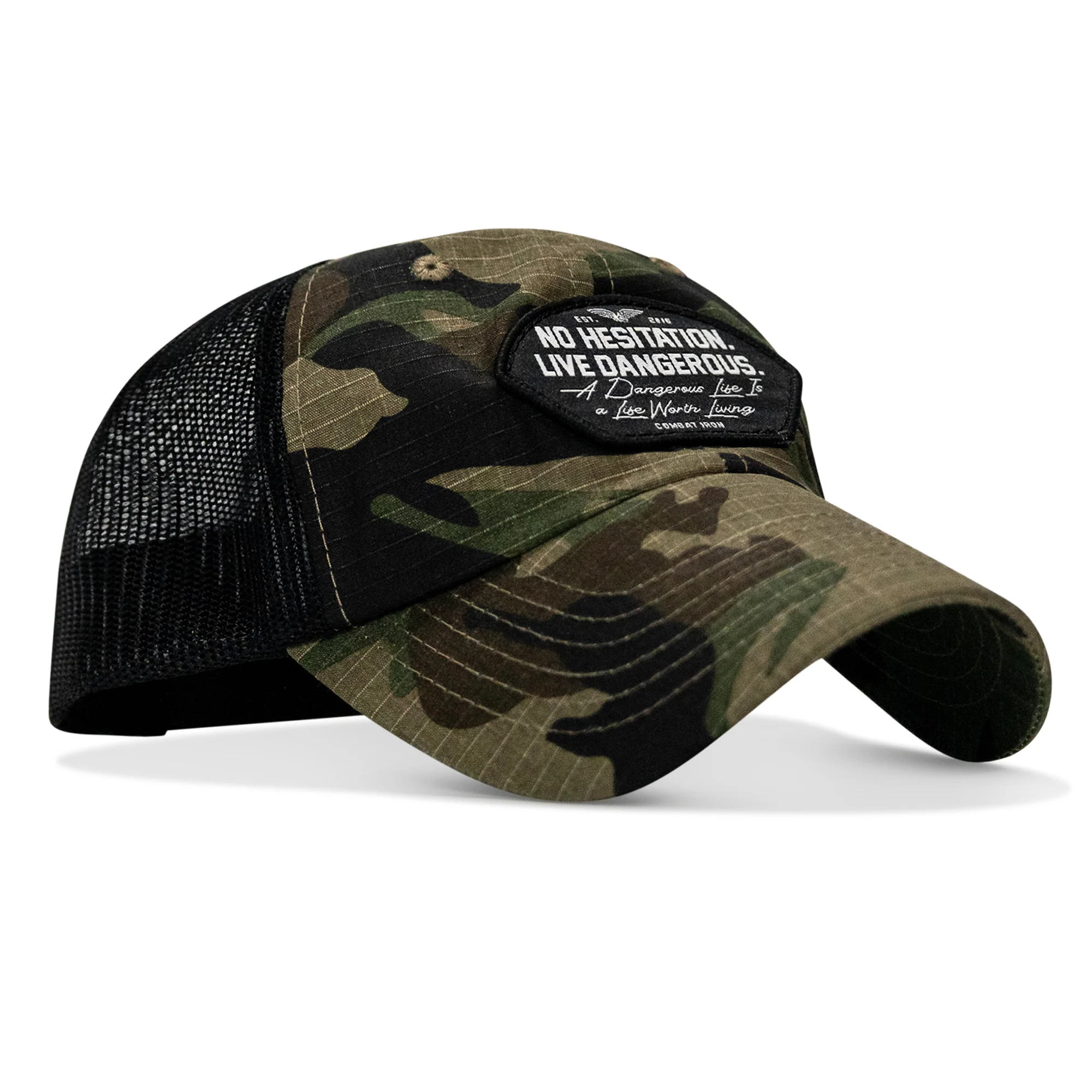No Hesitation. Live Dangerous Patch Tactical Ripstop Mesh Snapback Hat - Image 23