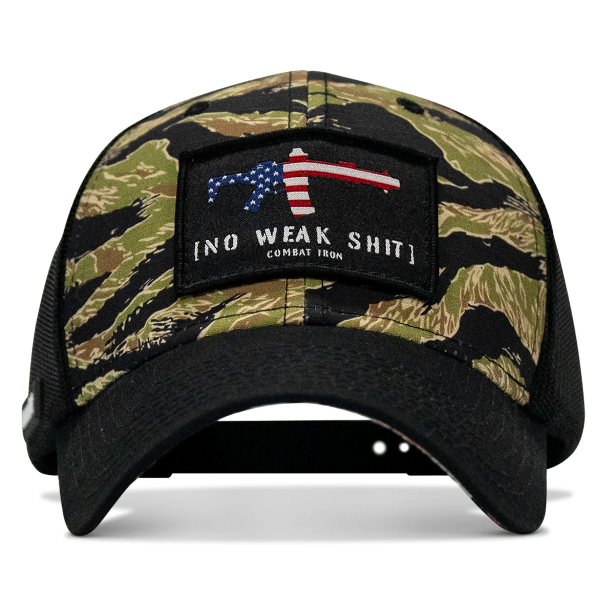 No Weak Shit American Flag Rifle Patch Original Ripstop Snapback Hat - Image 2
