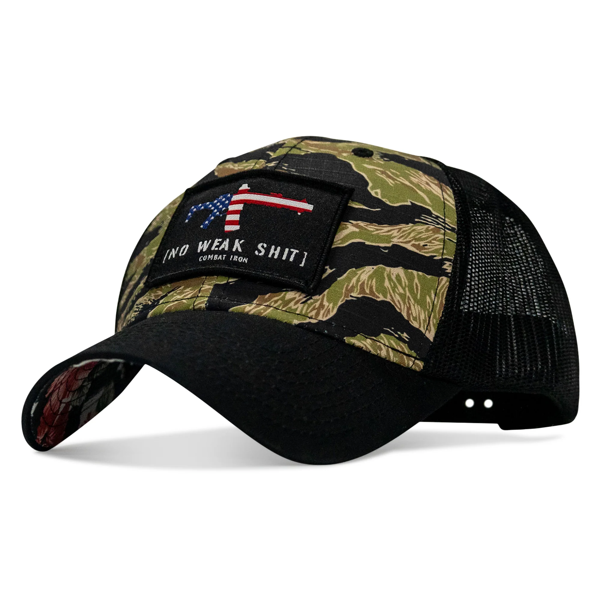 No Weak Shit American Flag Rifle Patch Original Ripstop Snapback Hat - Image 3