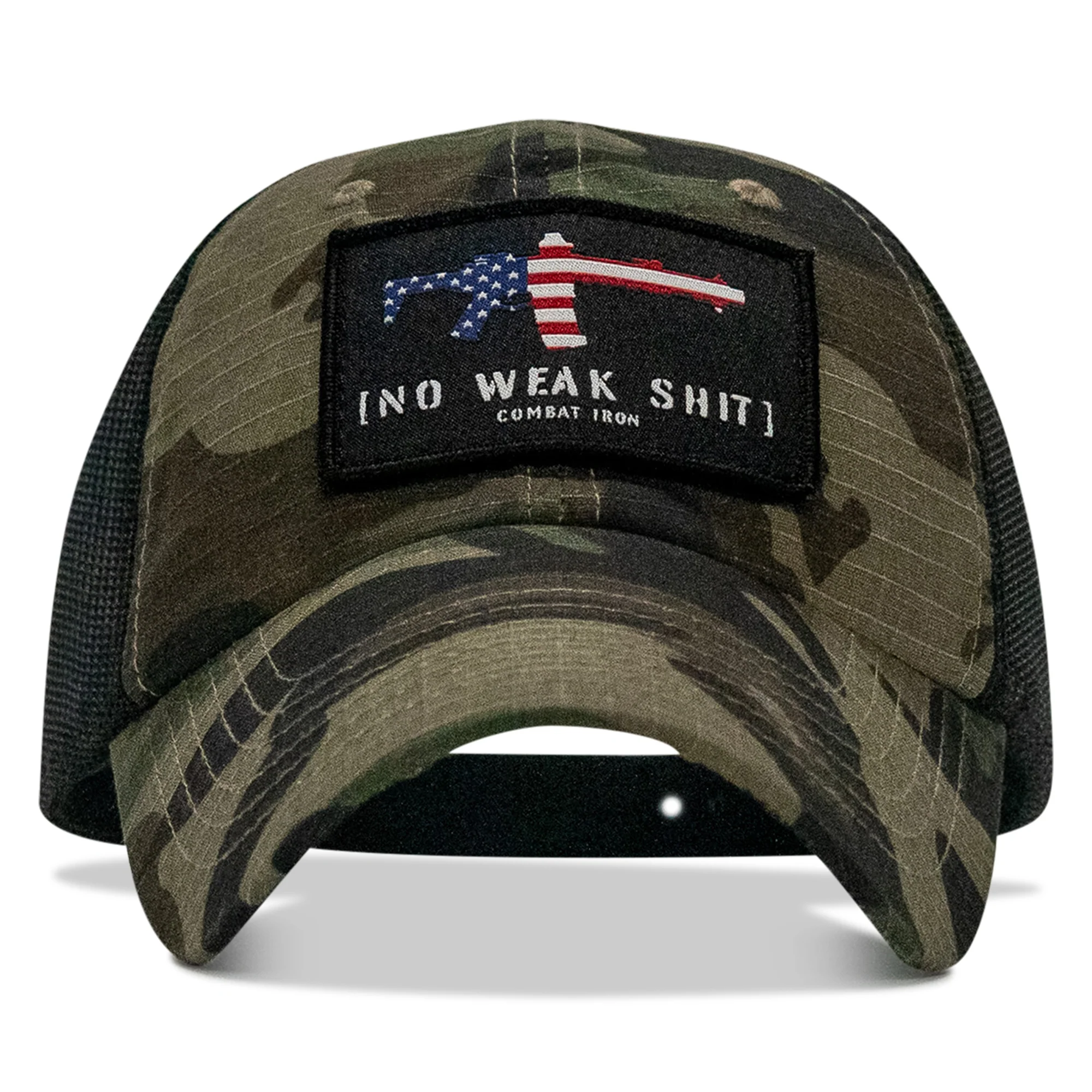 No Weak Shit American Flag Rifle Patch Tactical Ripstop Mesh Snapback Hat
