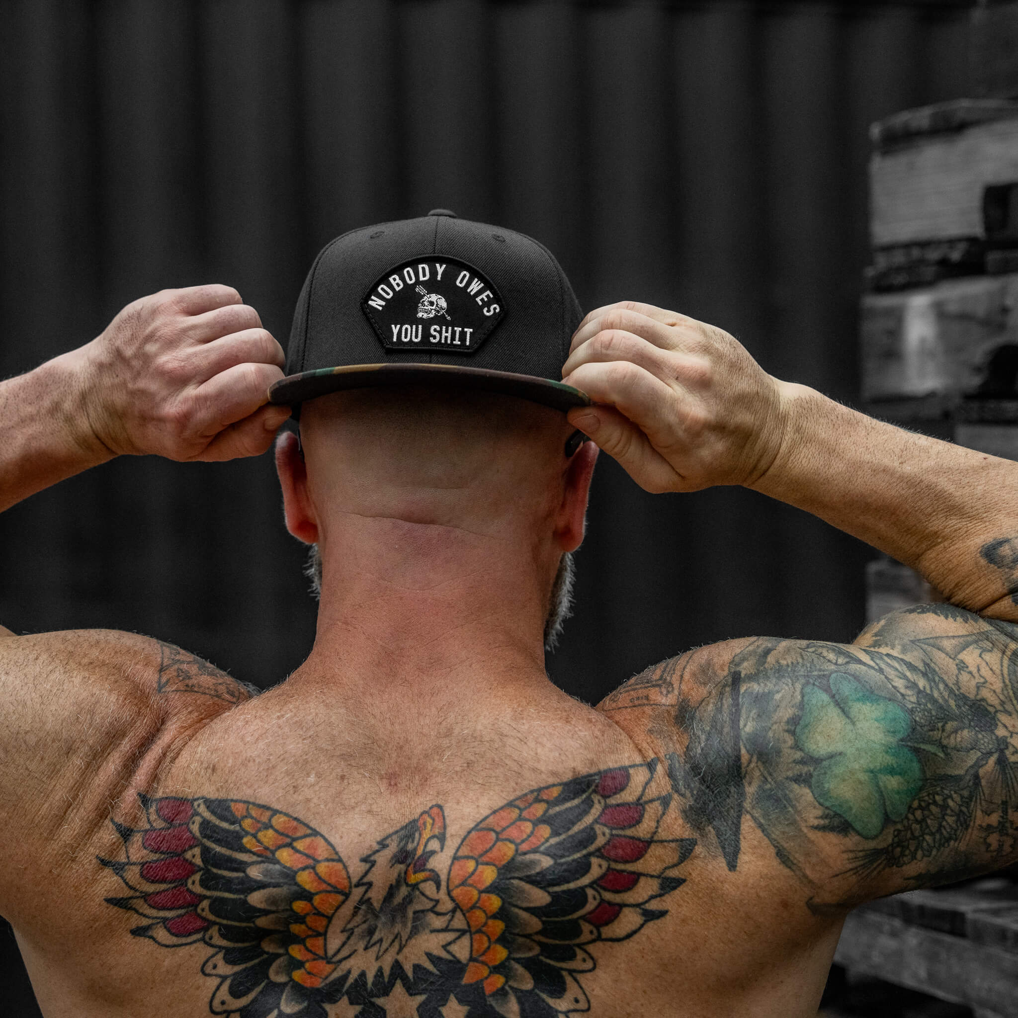 Nobody Owes You Shit Arched Patch Flatbill SnapBack Hat - Image 7