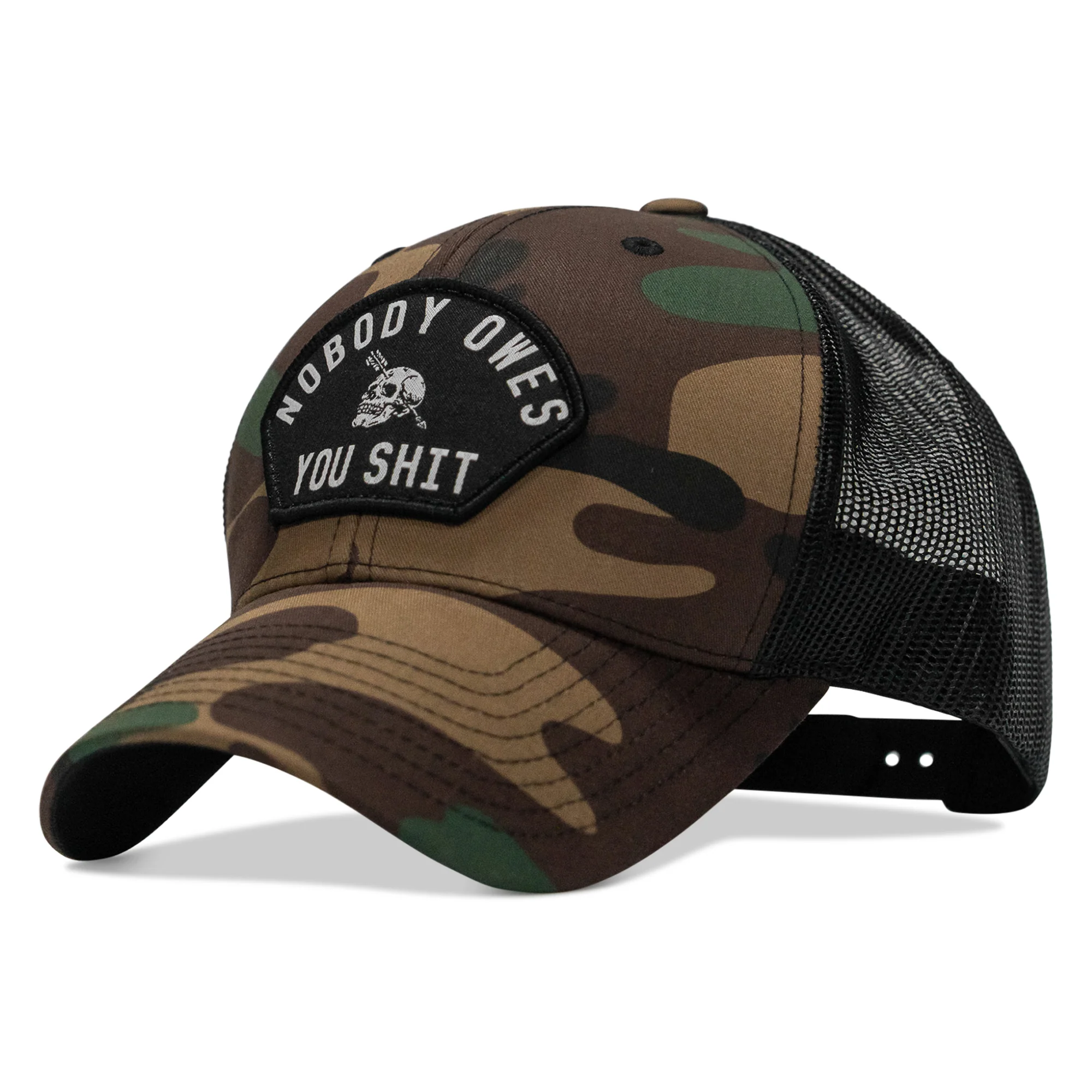 Nobody Owes You Shit Arched Skull Patch Snapback - Image 3