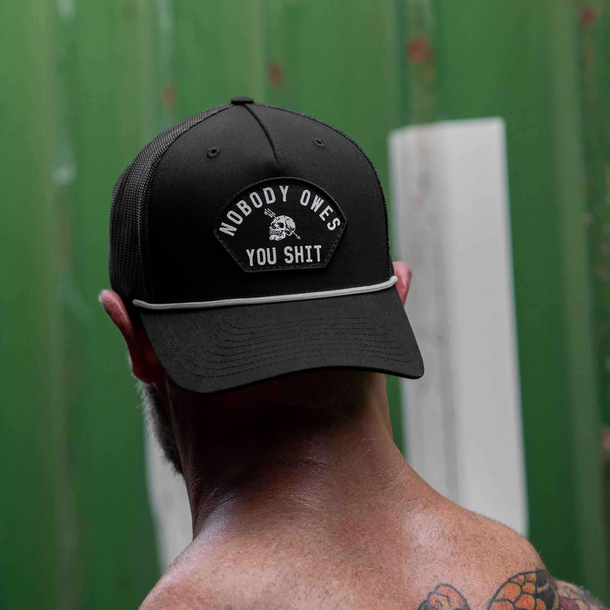 Nobody Owes You Shit Skull Arched Patch Rope Snapback - Image 7