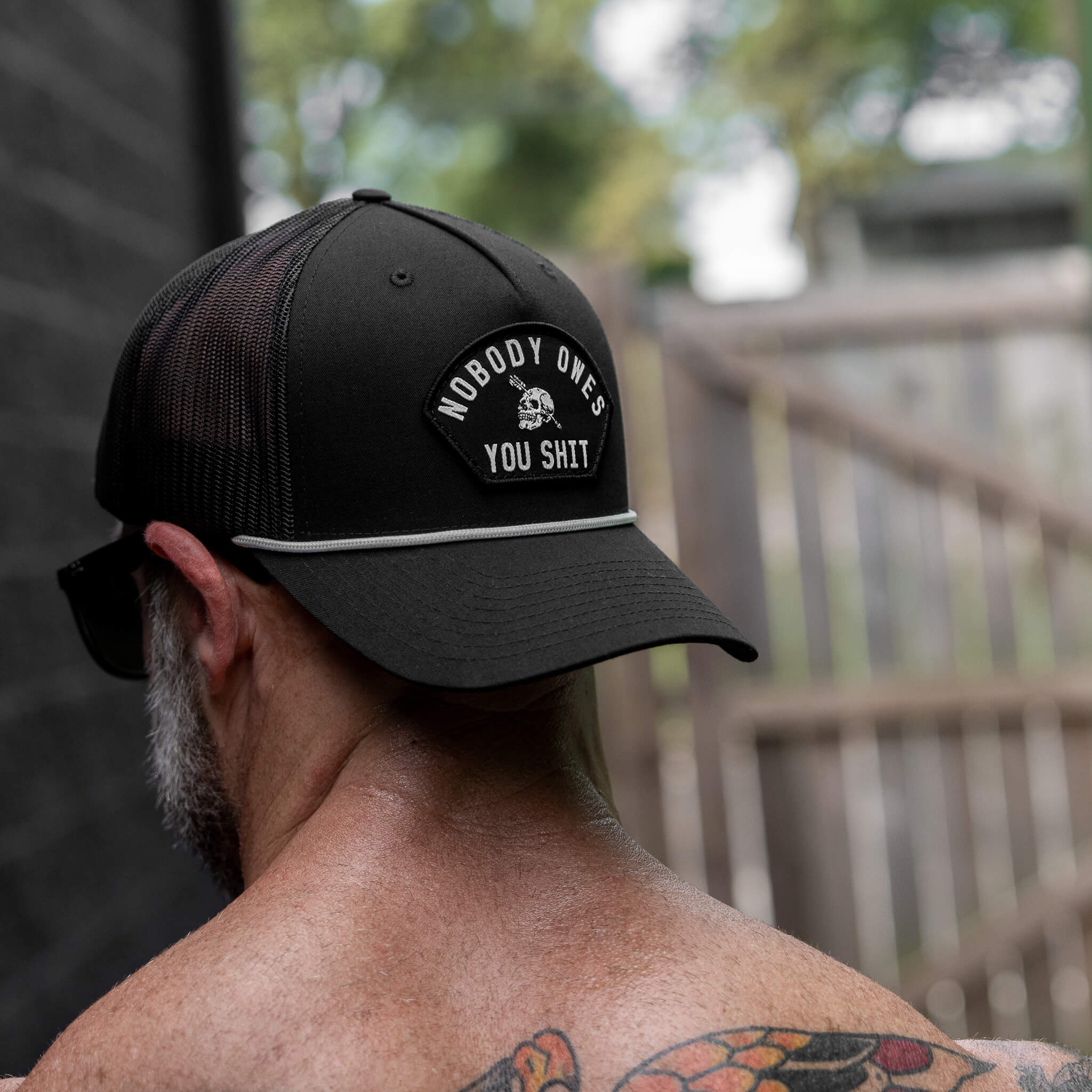 Nobody Owes You Shit Skull Arched Patch Rope Snapback - Image 8
