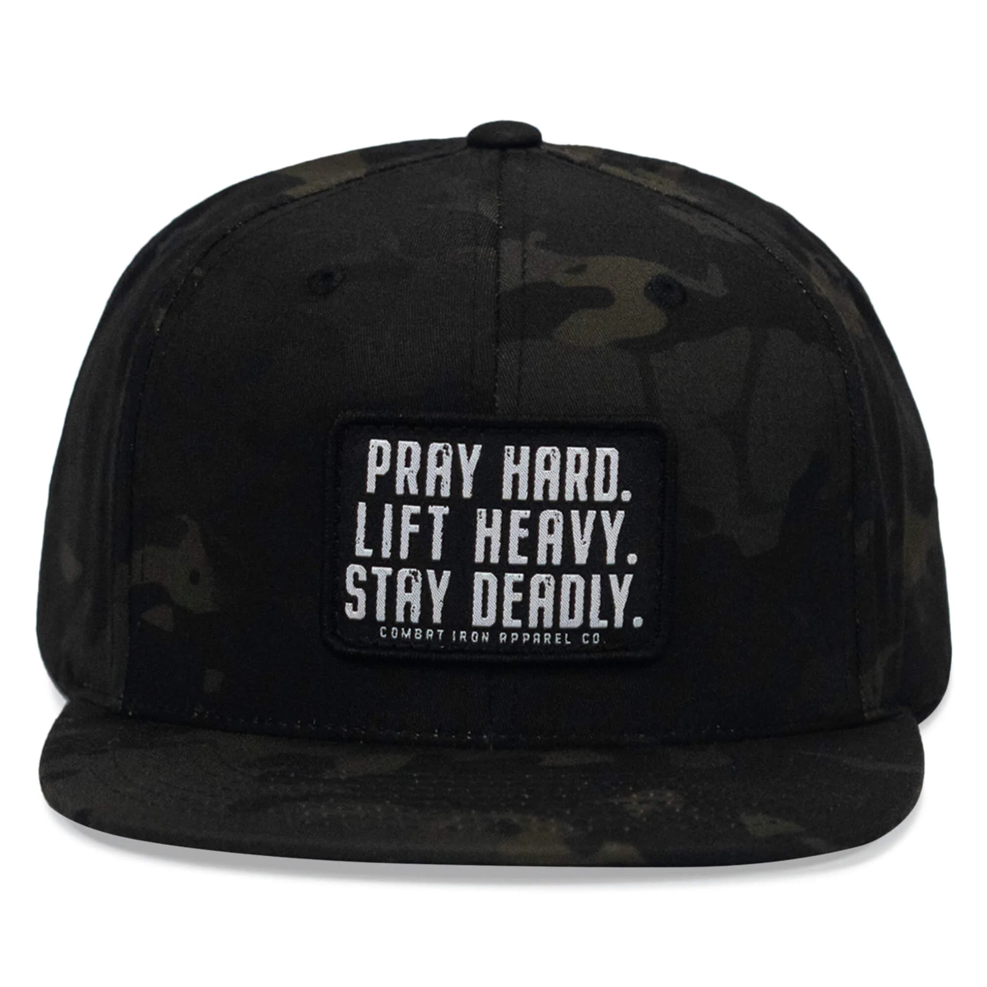 Pray Hard. Lift Heavy. Stay Deadly. Flat Bill SnapBack Hat
