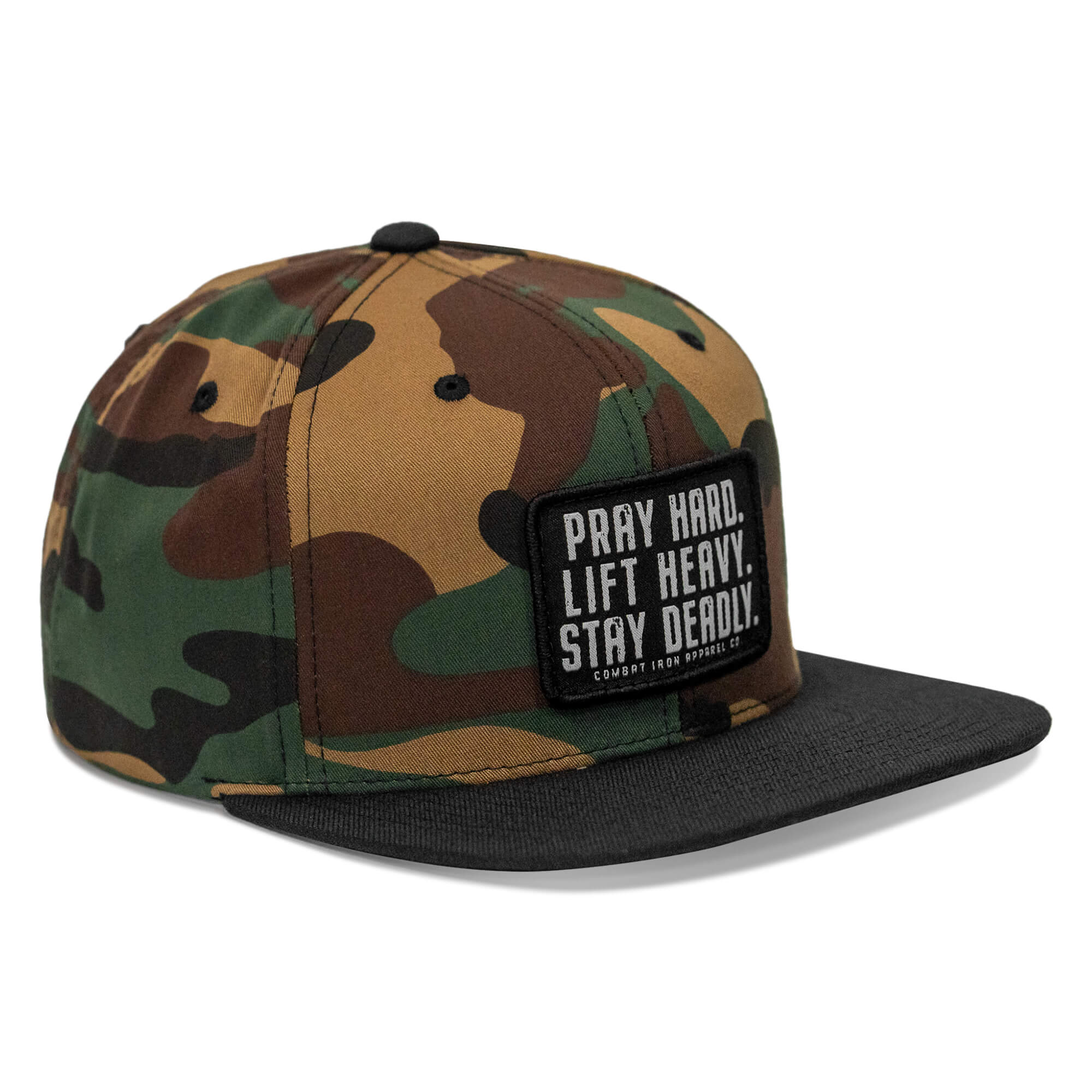 Pray Hard. Lift Heavy. Stay Deadly. Flat Bill SnapBack Hat - Image 14