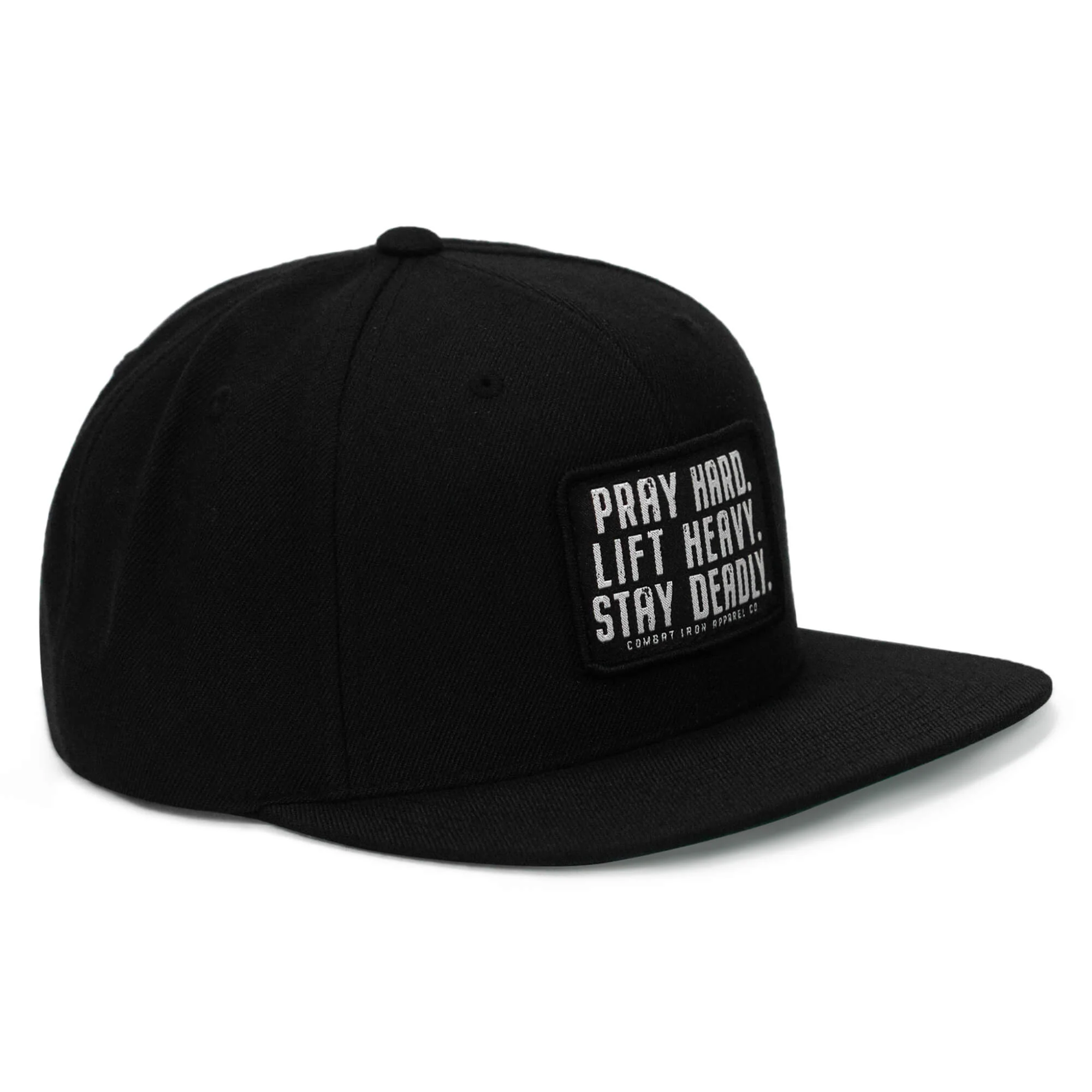 Pray Hard. Lift Heavy. Stay Deadly. Flat Bill SnapBack Hat - Image 3