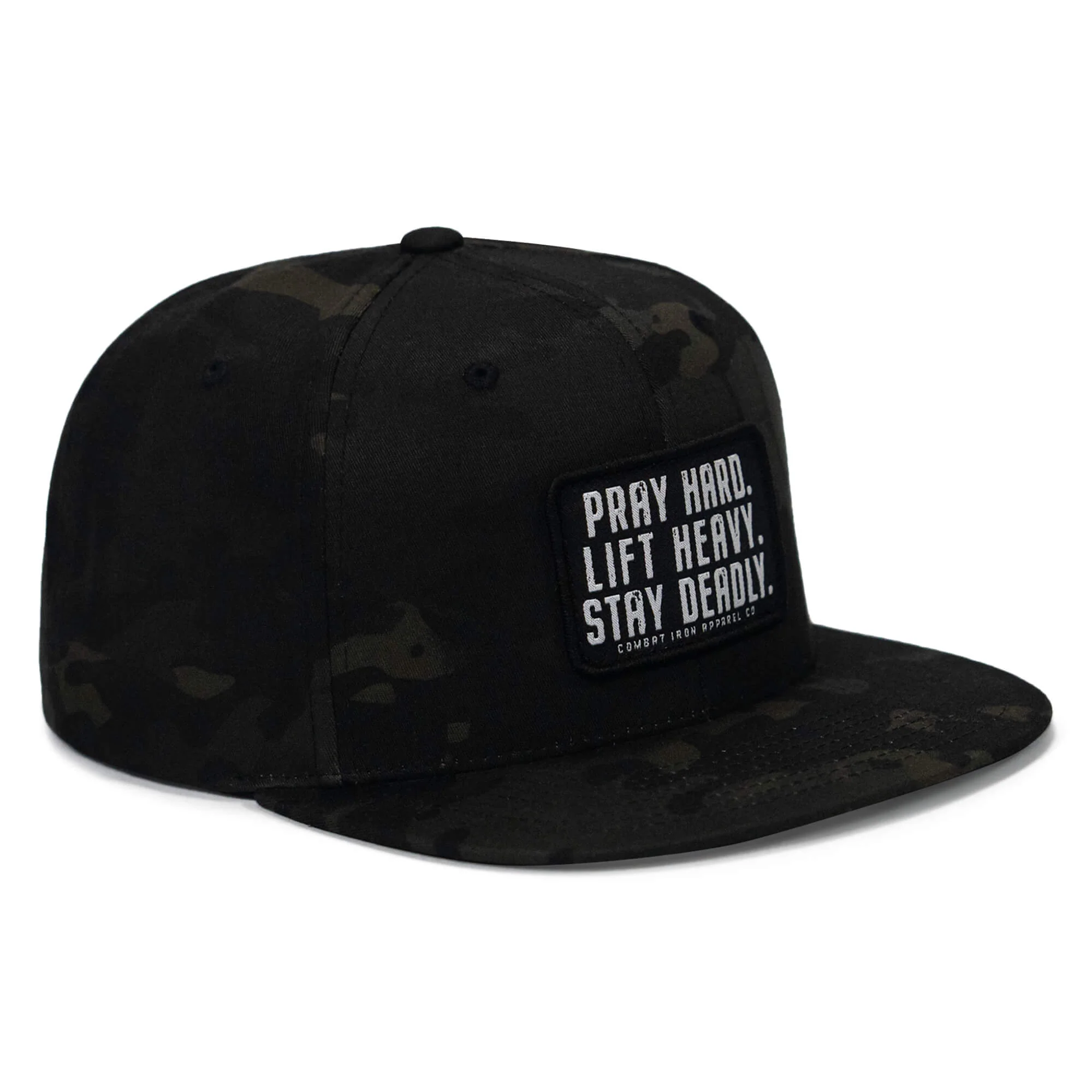 Pray Hard. Lift Heavy. Stay Deadly. Flat Bill SnapBack Hat - Image 4