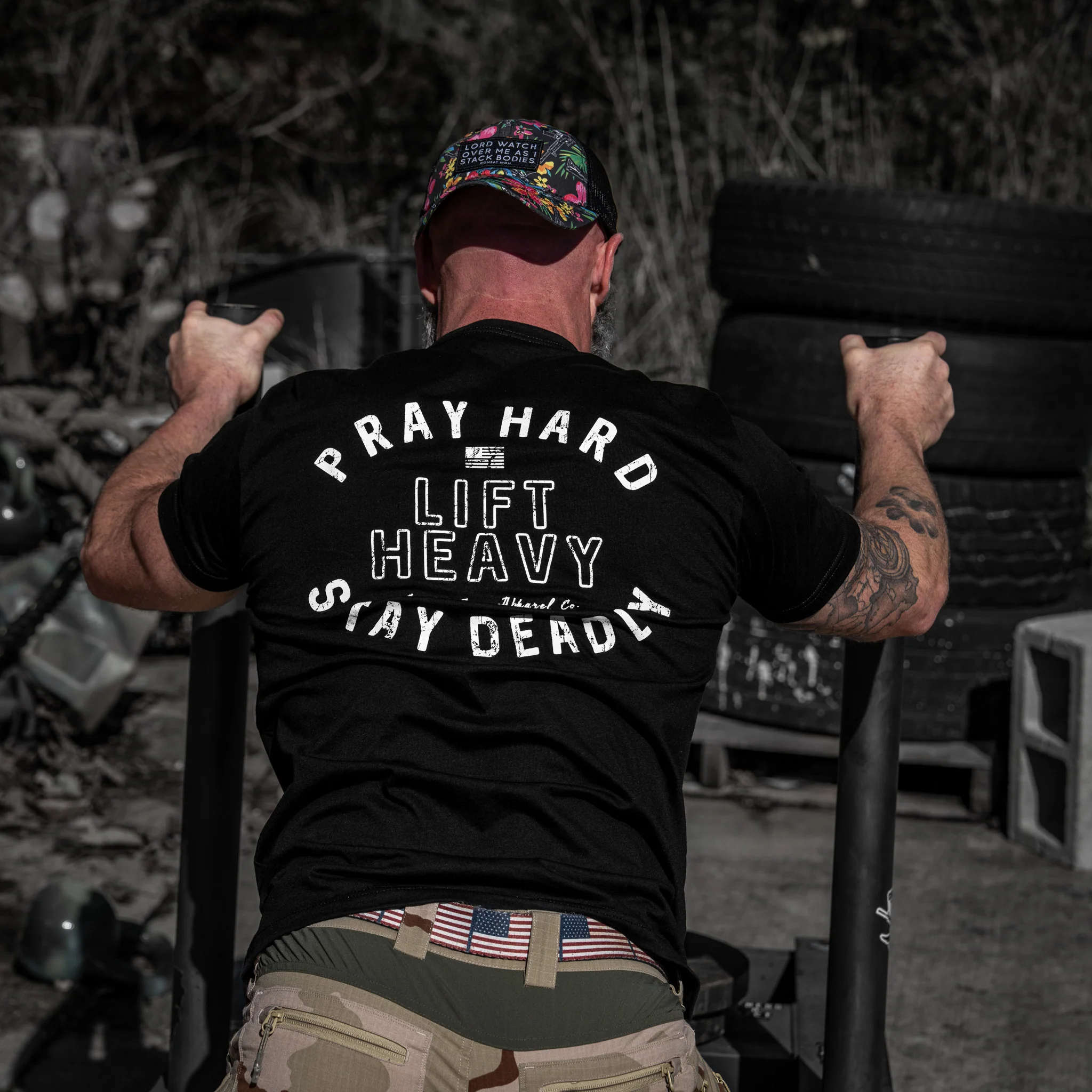 Pray Hard. Lift Heavy. Stay Deadly. Men's T-Shirt - Image 3