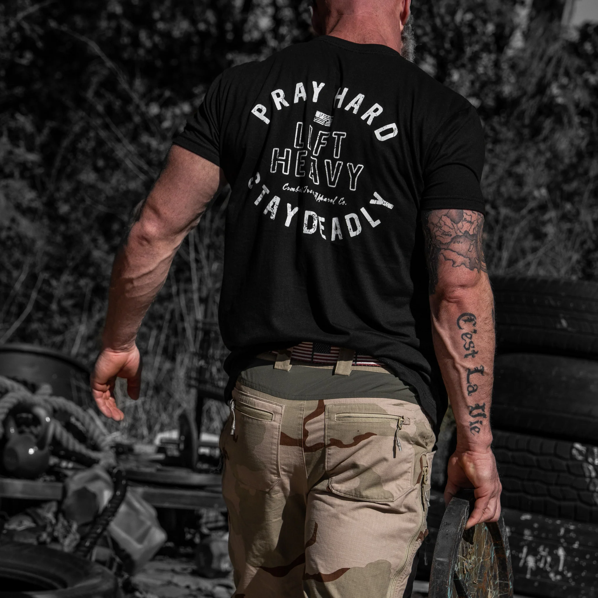 Pray Hard. Lift Heavy. Stay Deadly. Men's T-Shirt - Image 7