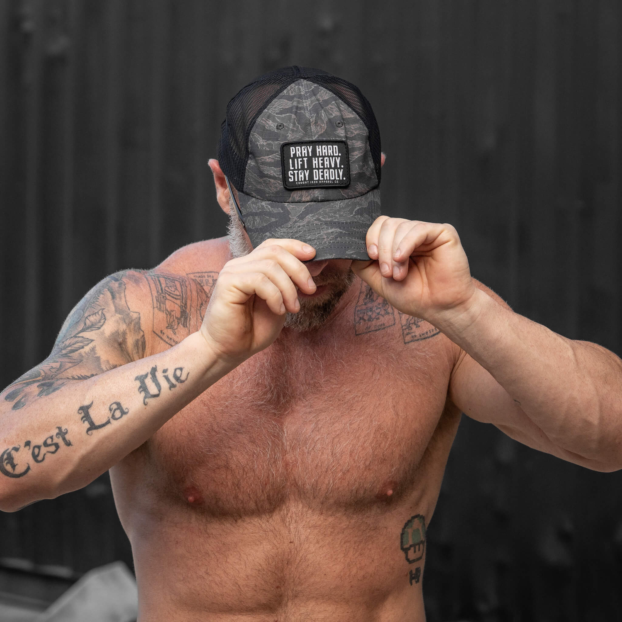 Pray Hard. Lift Heavy. Stay Deadly. Patch Tactical Ripstop Mesh Snapback Hat - Image 11