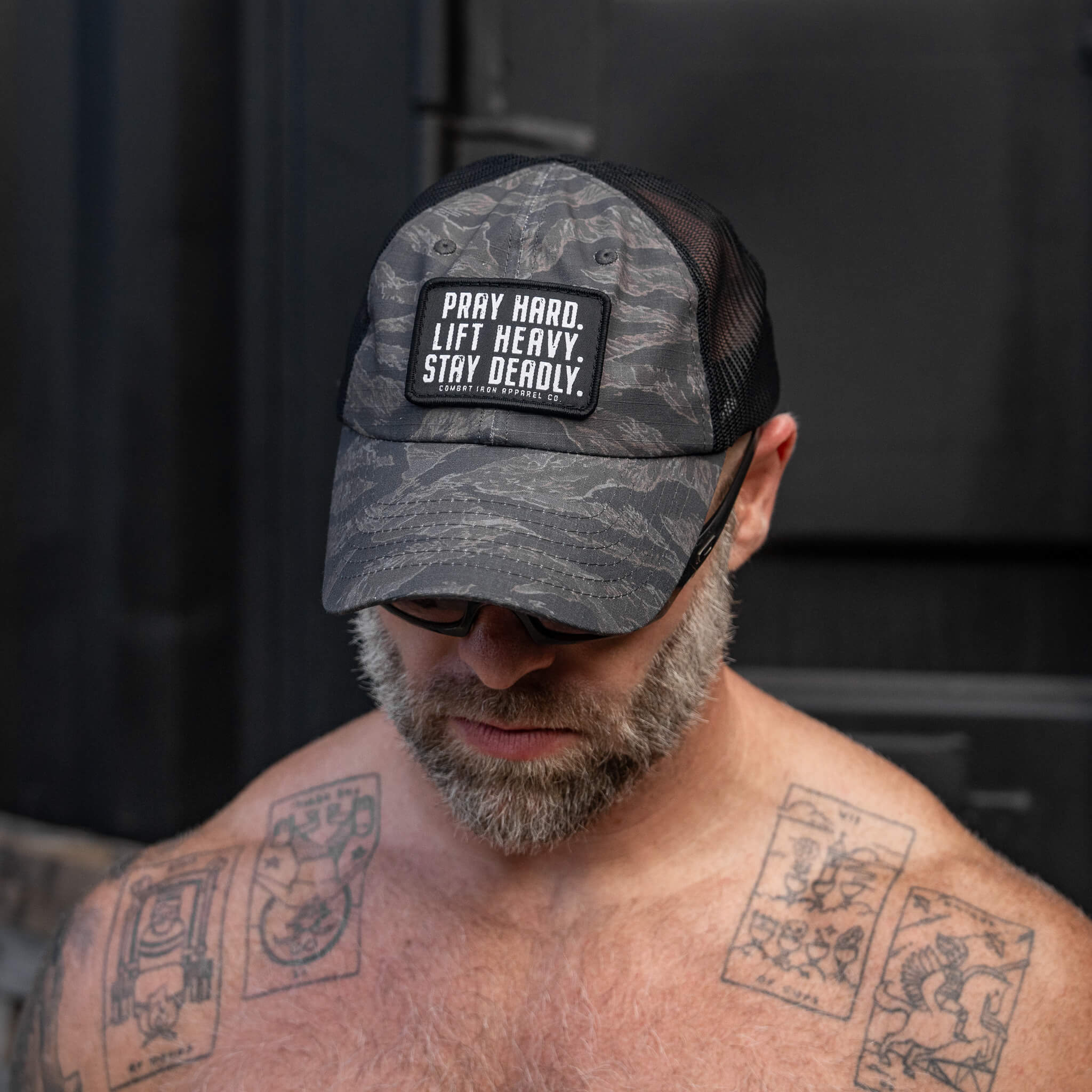 Pray Hard. Lift Heavy. Stay Deadly. Patch Tactical Ripstop Mesh Snapback Hat - Image 9